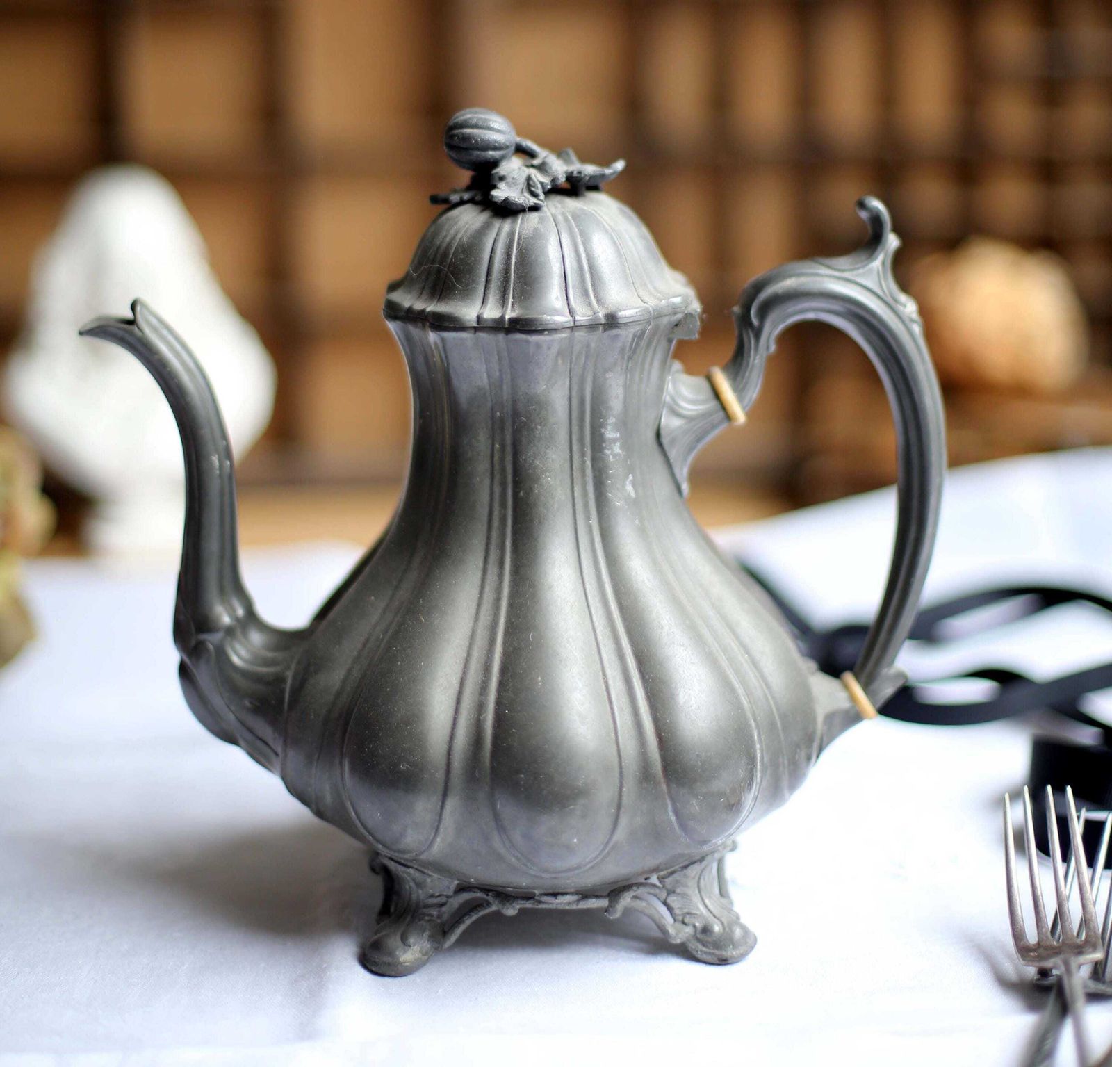 Antique Rococo Gadrooned Coffee Pot Pewter Shaw & Fisher Sheffield photo Home Decor