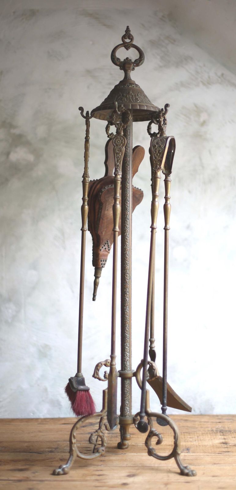 Antique French Bronze Companion Set Rococo Claw Feet Fireside Hearth Tools Fire Irons