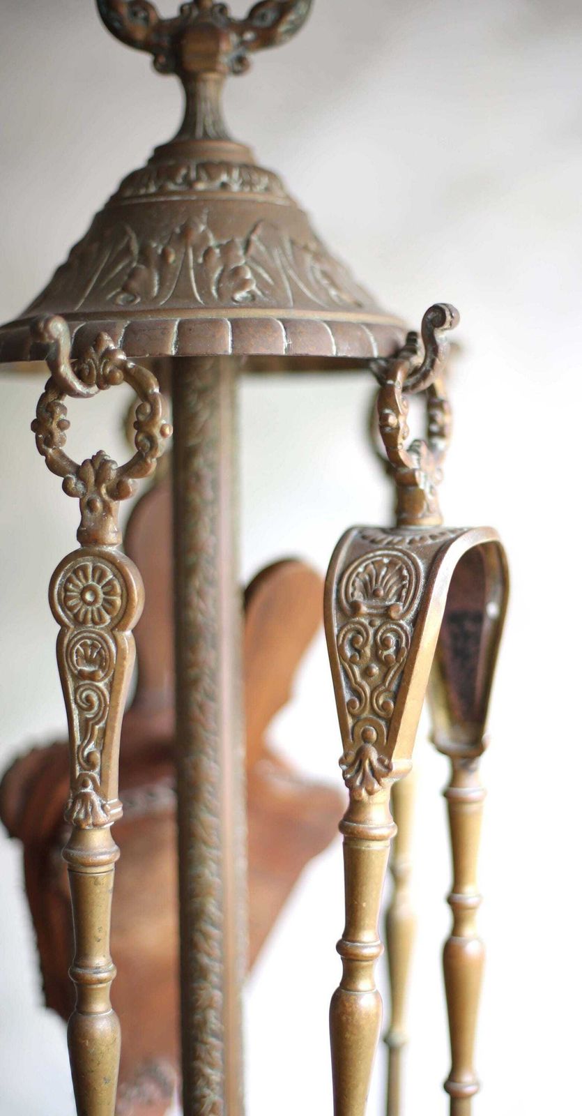Antique French Bronze Companion Set Rococo Claw Feet Fireside Hearth Tools Fire Irons photo vinterior