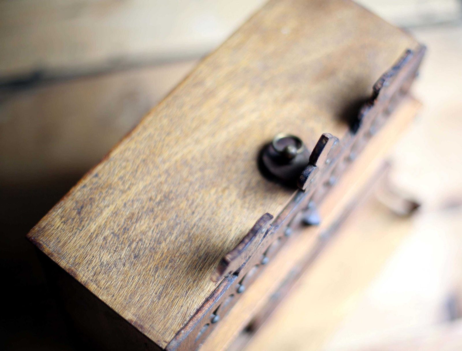 photo for sale Antique Miniature Breton Bed Box Folk Art Small Carved Tramp Art Lit Clos