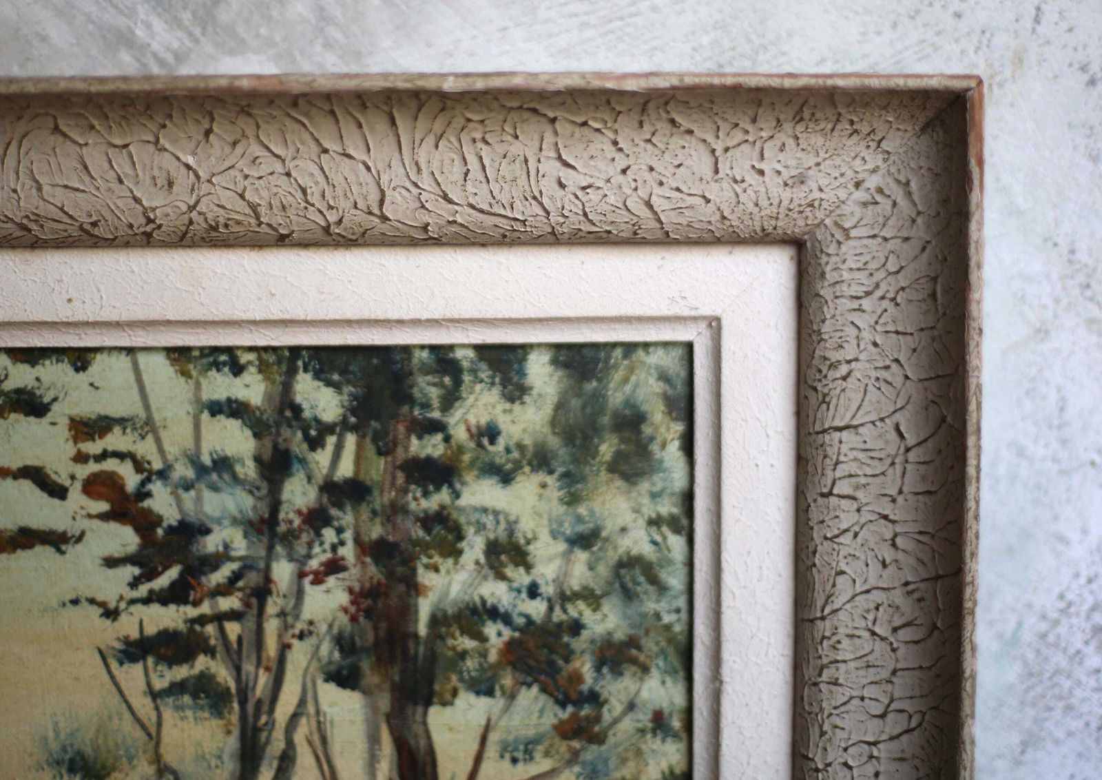 Antique Landscape Oil Painting Impressionist Impasto Framed River View French Framed Janin photo vinterior