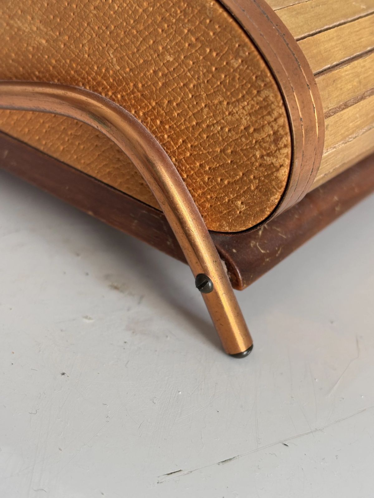 Home Decor Vintage 1960s Cigarette Dispenser, Wooden And Copper Curtain Box   21 X 12 Cm photo