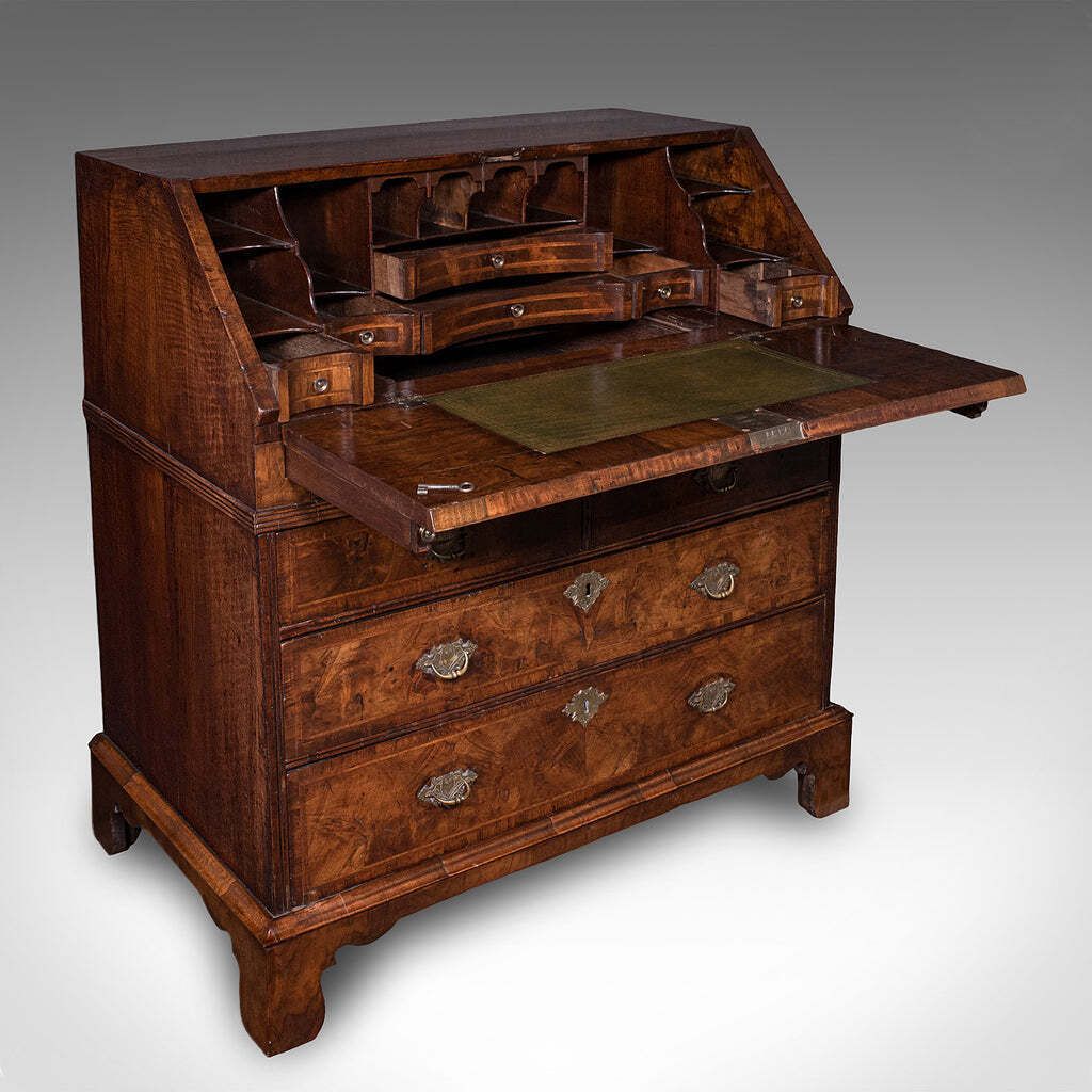 Antique Fall Front Bureau, English, Walnut, Writing Cabinet, Georgian, C.1750. photo furniture
