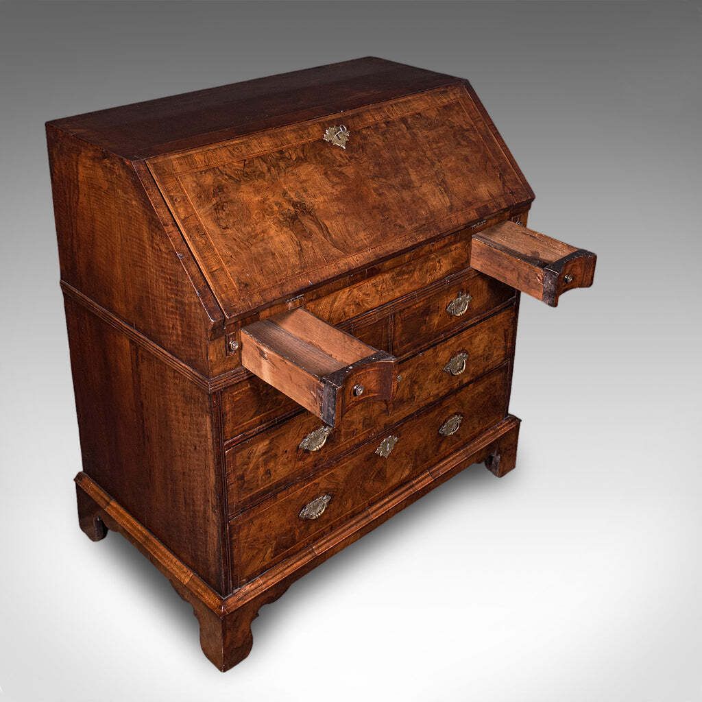 photo furniture Antique Fall Front Bureau, English, Walnut, Writing Cabinet, Georgian, C.1750.