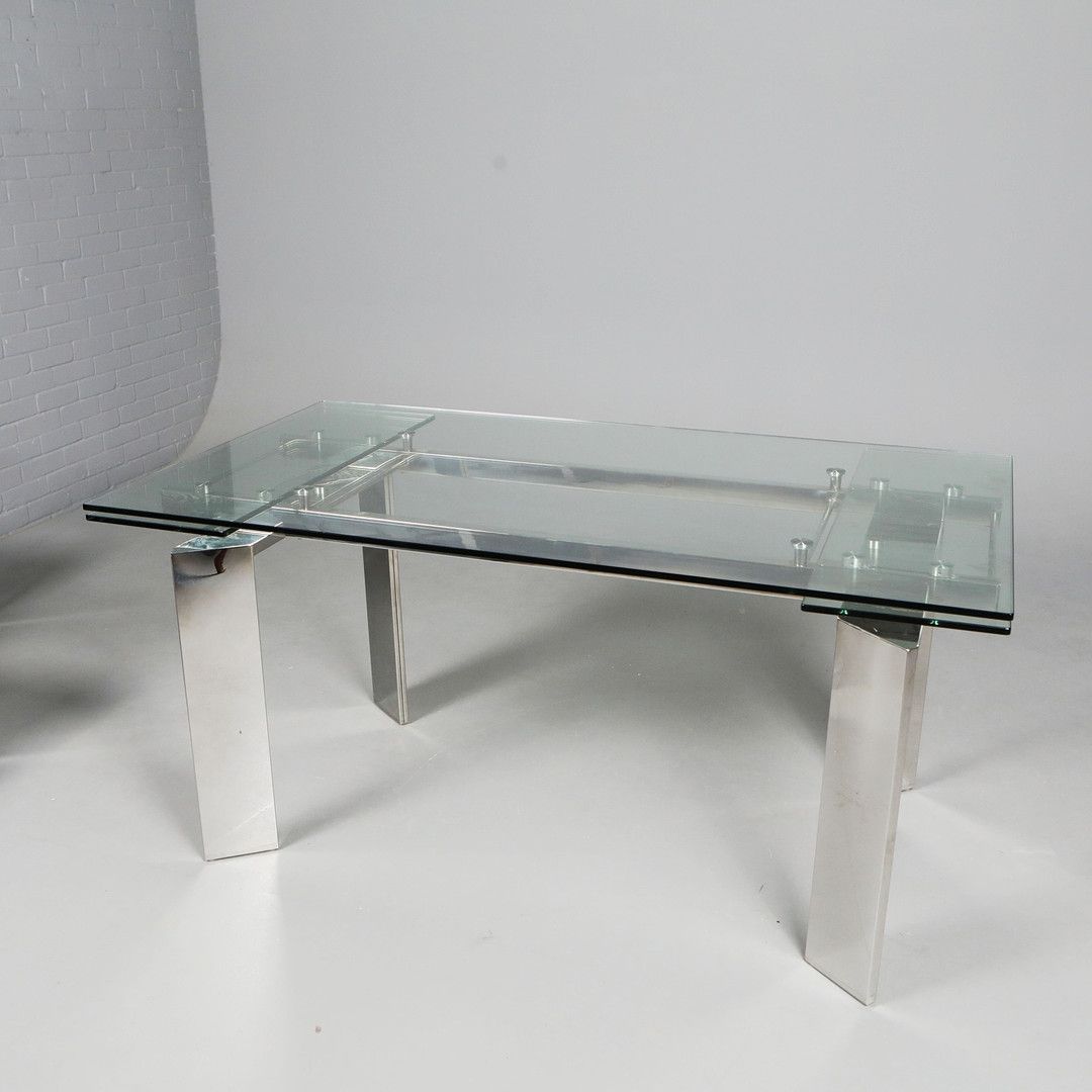 160x90cm Tempered Glass & Steel Extendable Dining Table With Chrome Legs photo furniture