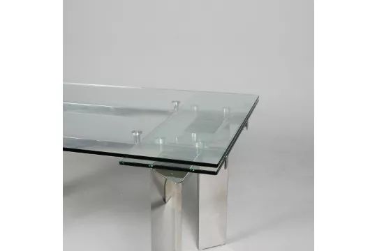 160x90cm Tempered Glass & Steel Extendable Dining Table With Chrome Legs photo for sale