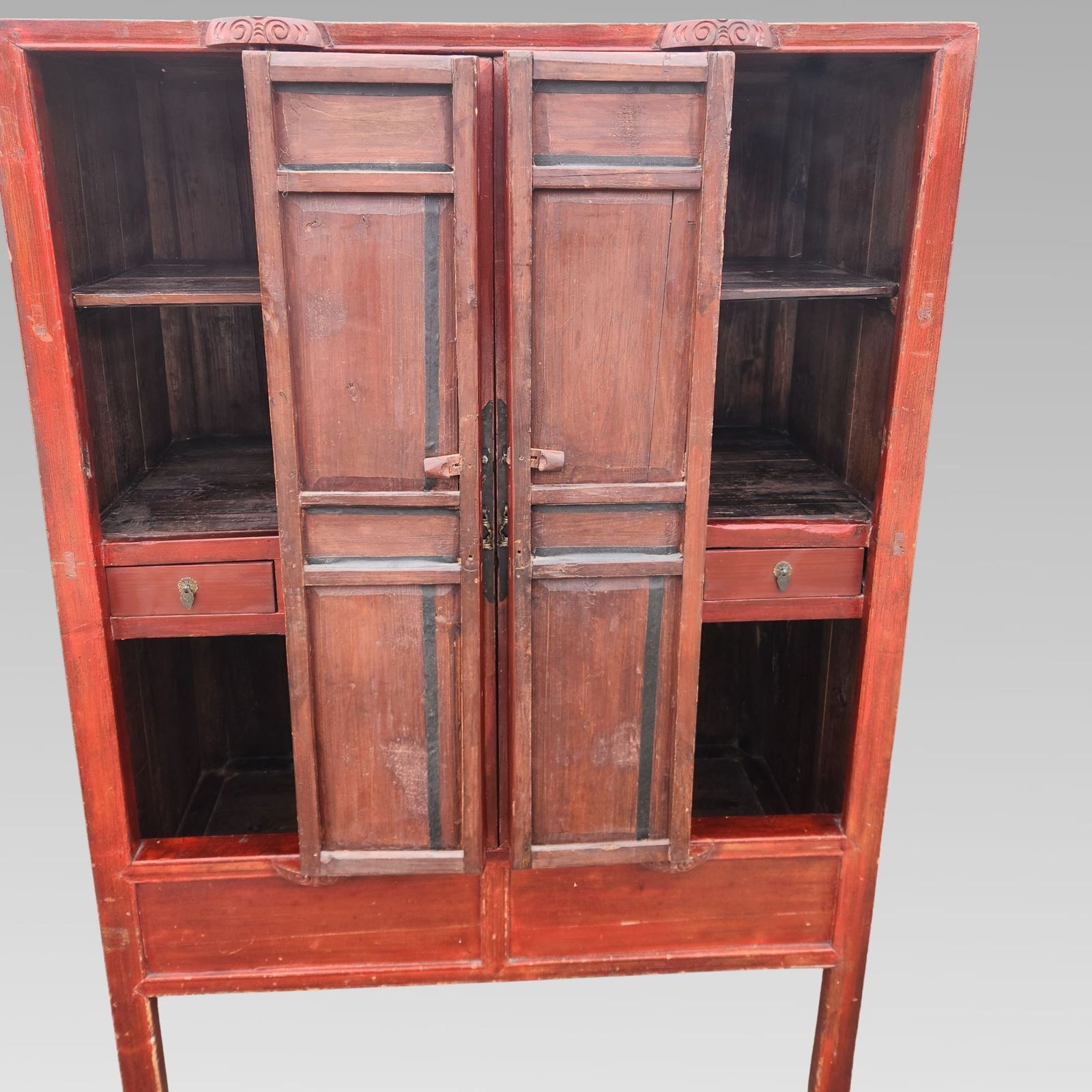 Exceptional Chinese Chinoiserie Oriental Red Marriage Cabinet photo Furniture