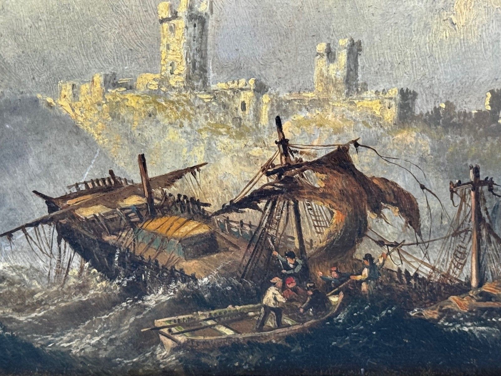 Marine Painting Wreck Off Dunstanburgh Castle Signed By Claude Thomas Stanfield Moore photo furniture