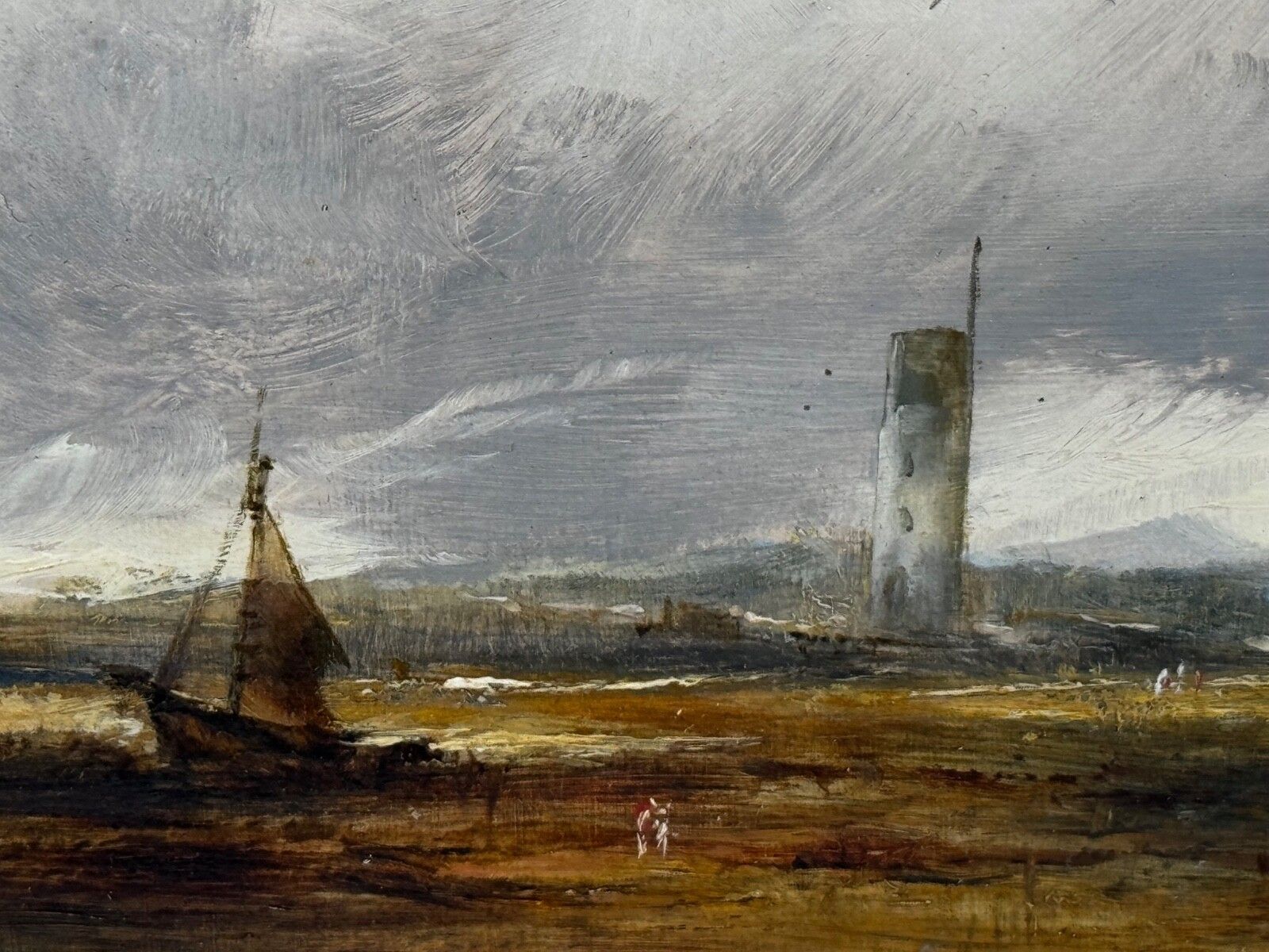 photo vintage 19th Century Oil Painting Ships Hulk Wreck Moreton Beach Wirral Historic Leasowe Lighthouse By William Joseph Julius Caesar Bond