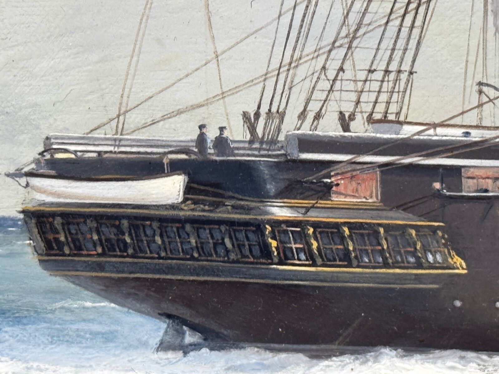 photo vintage Large Marine Oil Painting Hms Warrior First Ironclad Ship Signed By John Steven Dews