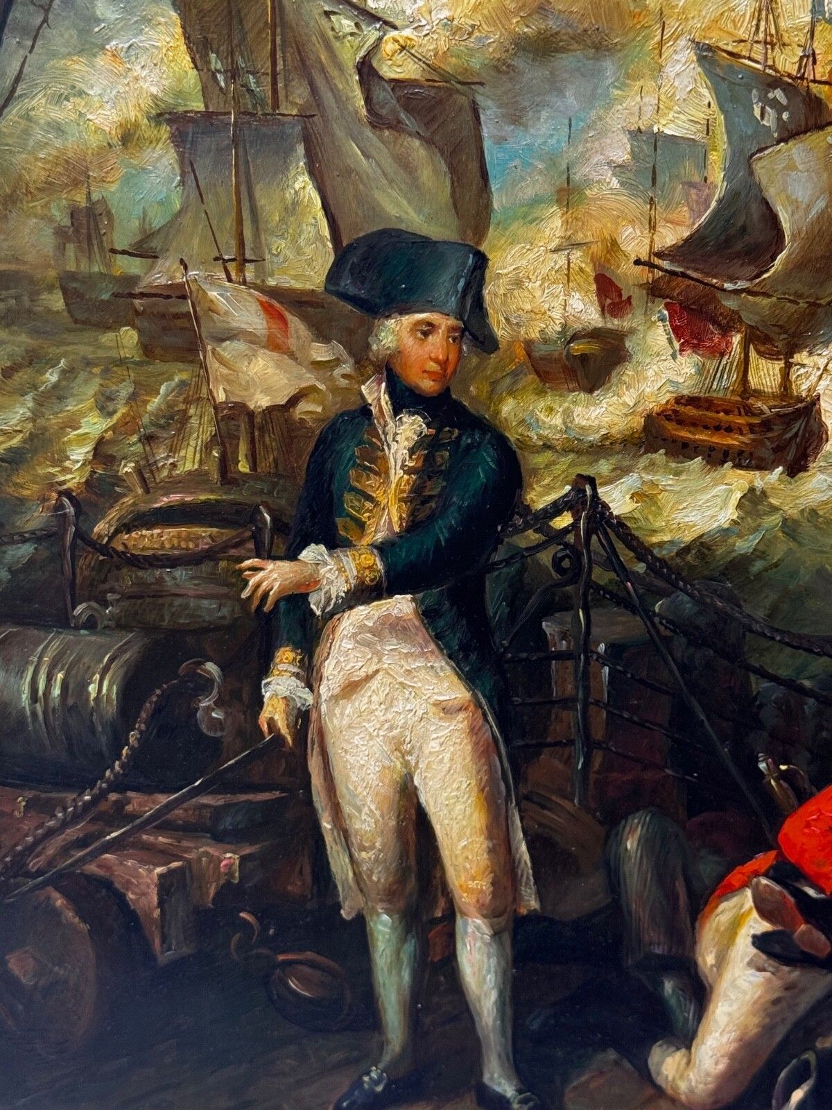 19th Century Marine Oil Painting Sea Battle Lord Howe On Deck Ship Hms Queen Charlotte After Mather Brown photo buy