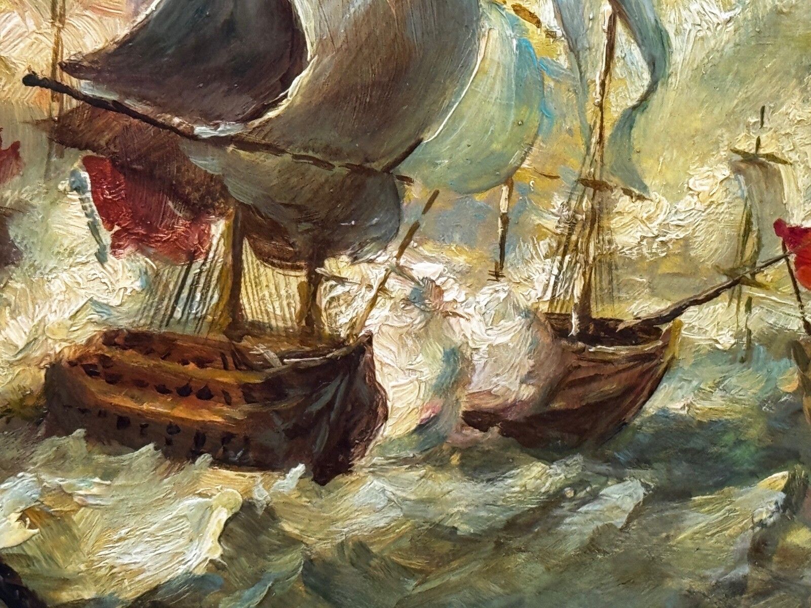 8500.0 19th Century Marine Oil Painting Sea Battle Lord Howe On Deck Ship Hms Queen Charlotte After Mather Brown photo