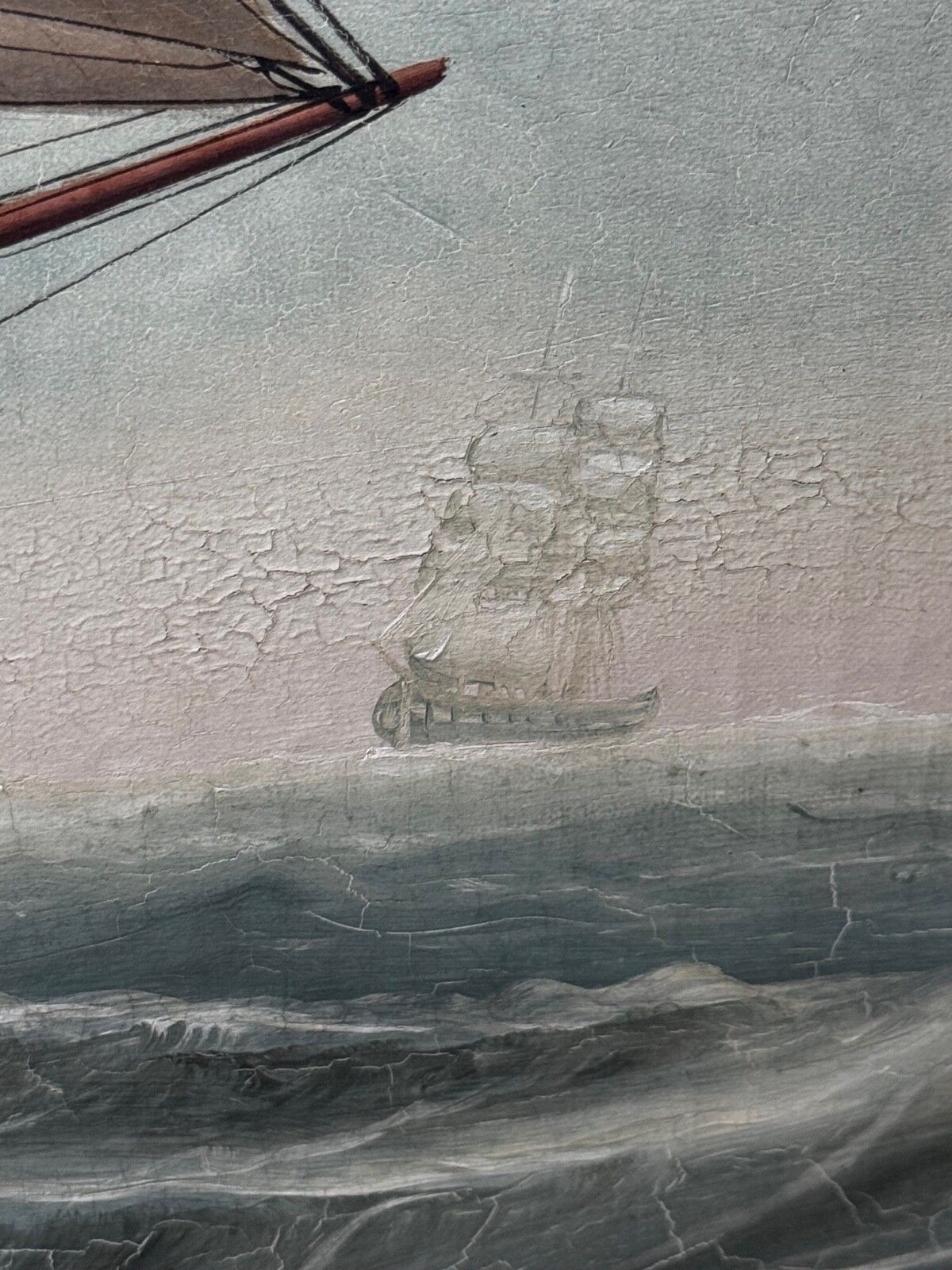 photo vintage Maritiem olieschilderij 19e eeuw, Wiscombe Park, schip op weg naar Australië, John Blumer & Co