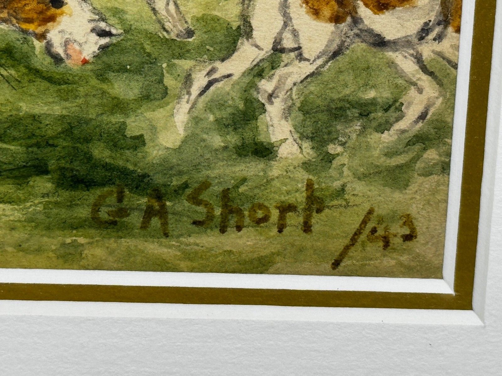 Mid Century jachtschilderij, The Badsworth Hunt On Foot, Easingwold ca. 1943, gesigneerd door George Anderson Short photo vintage