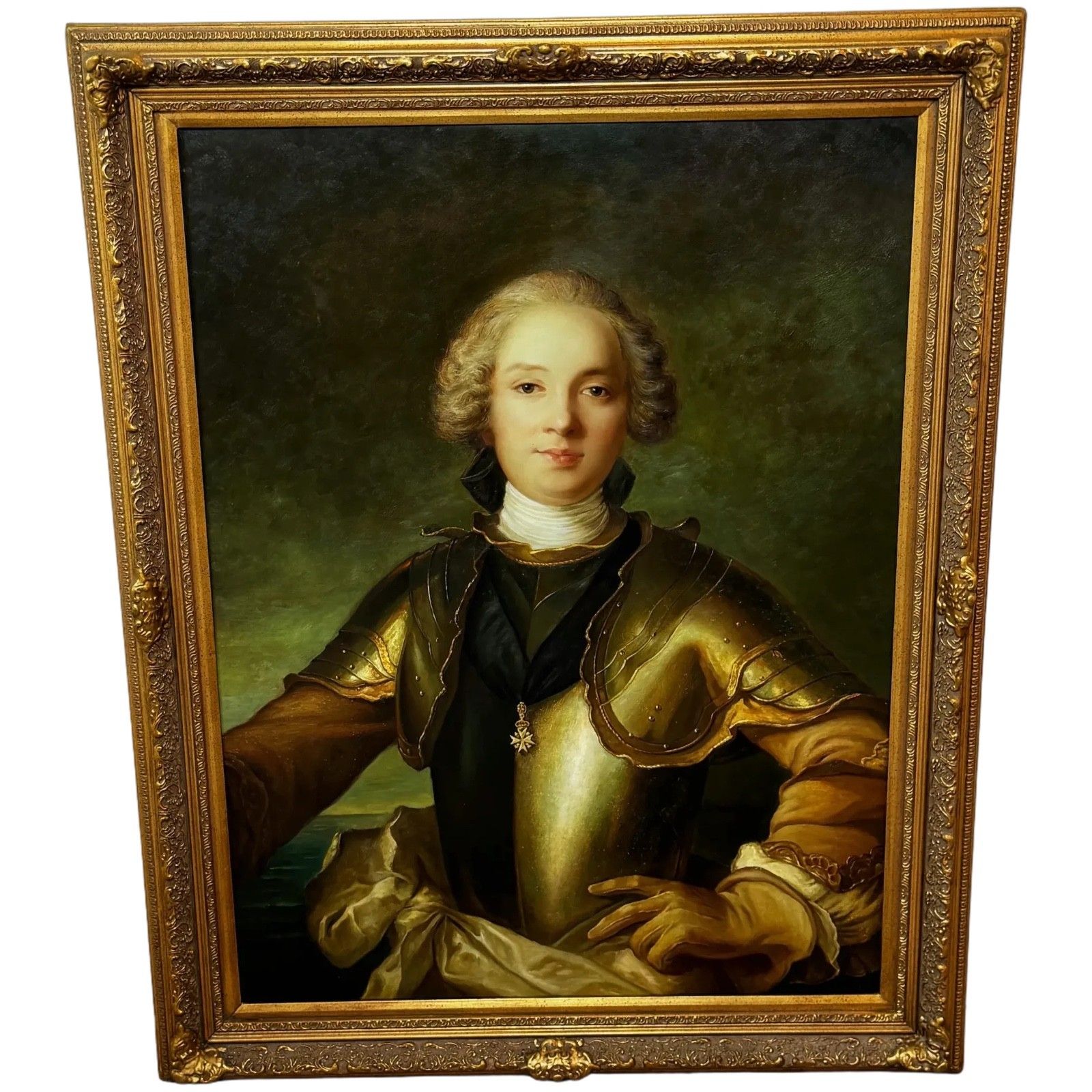 Large Oil Portrait Jean Philippe Le Chevalier D'orléans Wearing Order Of Malta Armour After Jean François De Troy