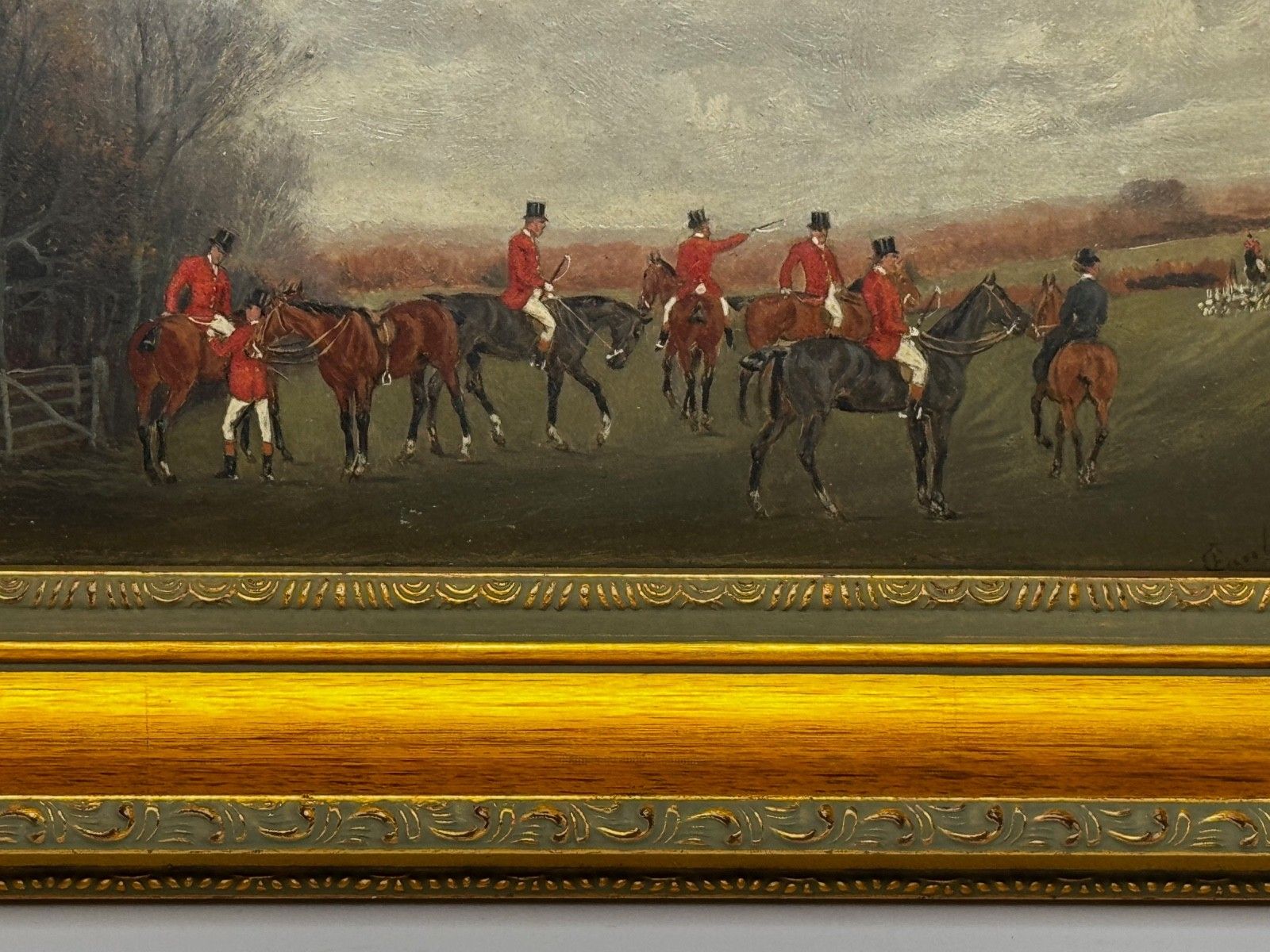 Victoriaans schilderij "The Meet" (The Berkeley Hunt) ca. 1880, Charles Faulkner photo for sale