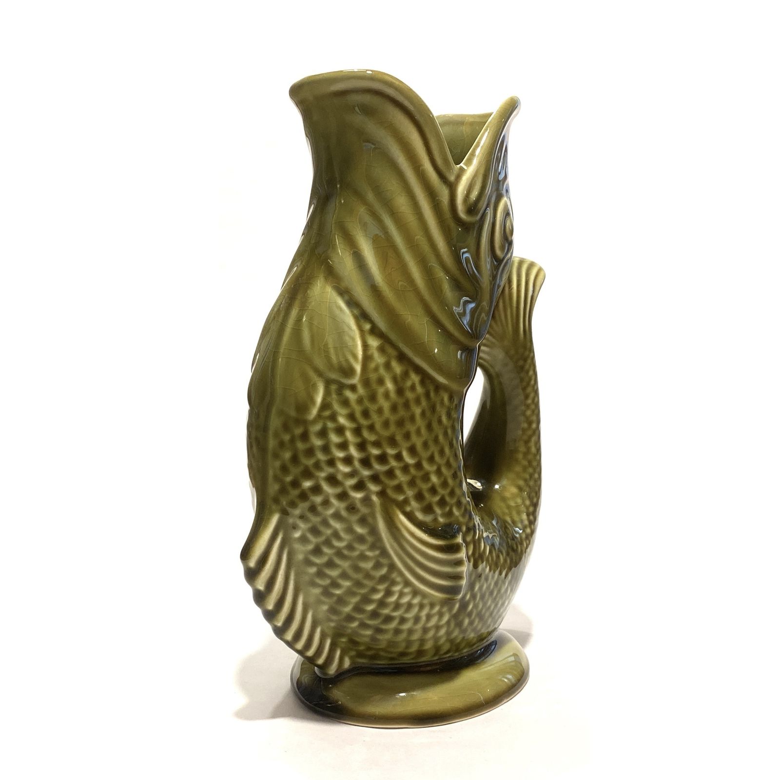 Dartmouth Pottery Gluggle Jug In Iconic Khaki Green Glaze (22.5cm Tall), Mid Century Modern Ceramics photo 50.0