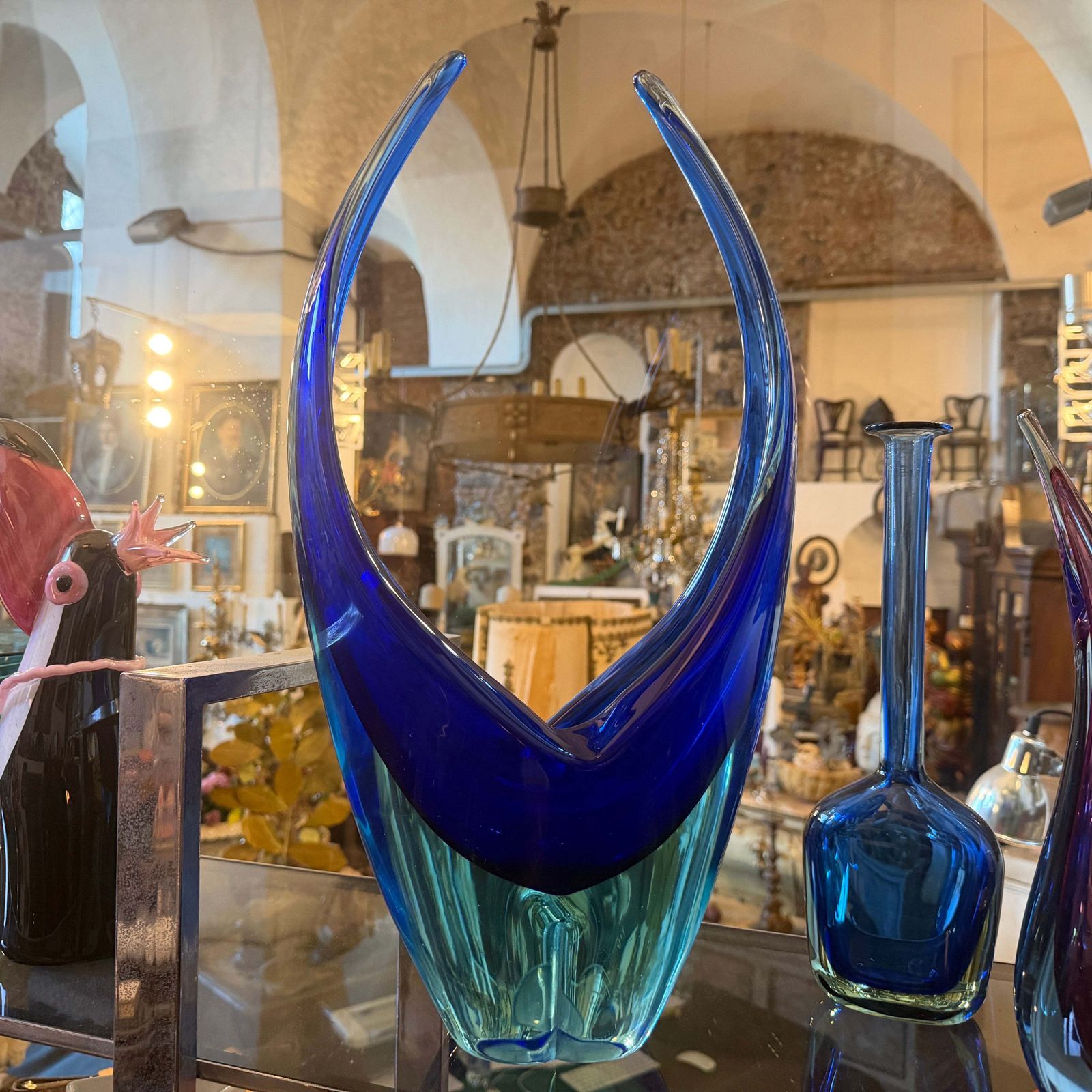 1960s Blue And Turquoise Heavy Murano Glass Huge Centerpiece By Flavio Poli photo furniture