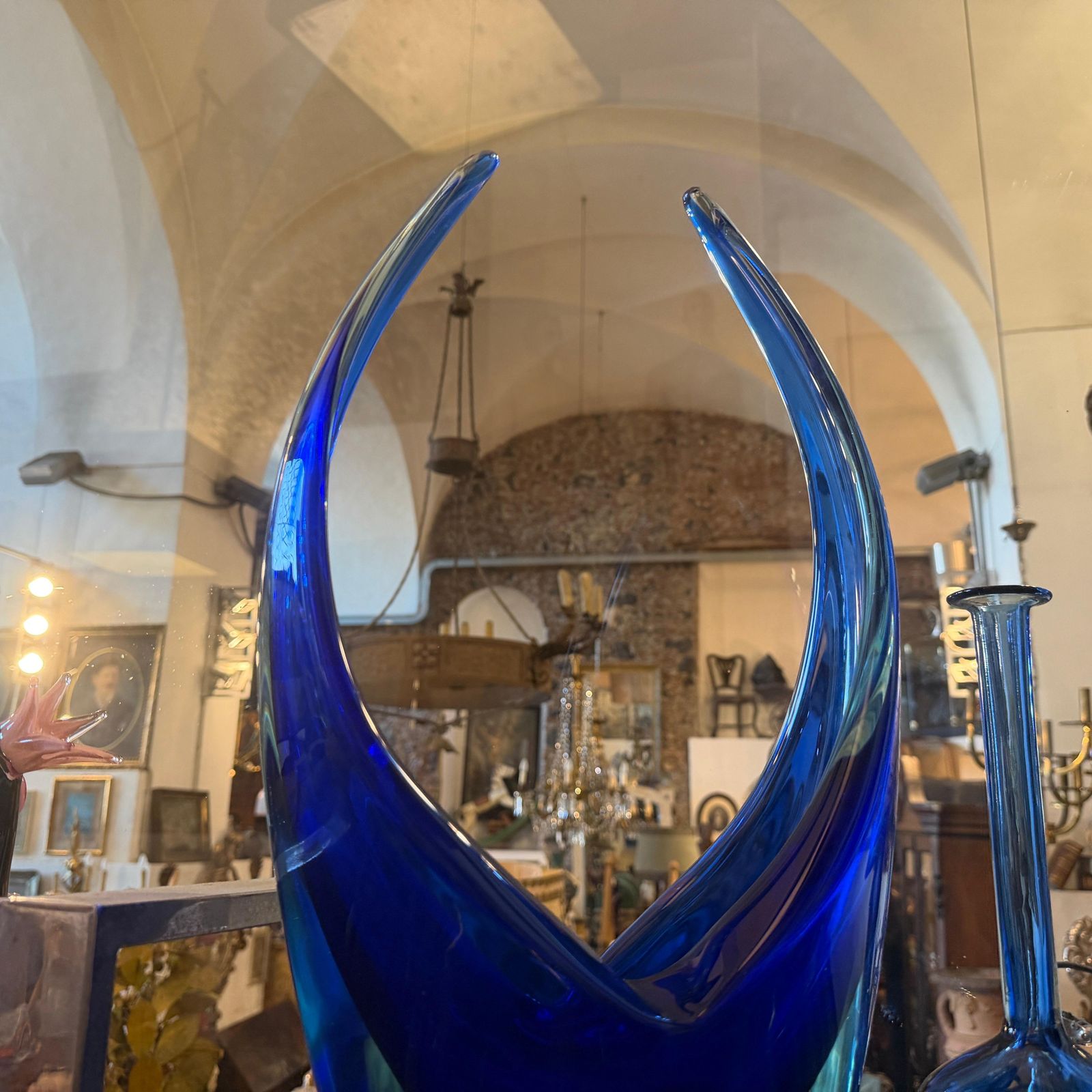 1960s Blue And Turquoise Heavy Murano Glass Huge Centerpiece By Flavio Poli photo vinterior