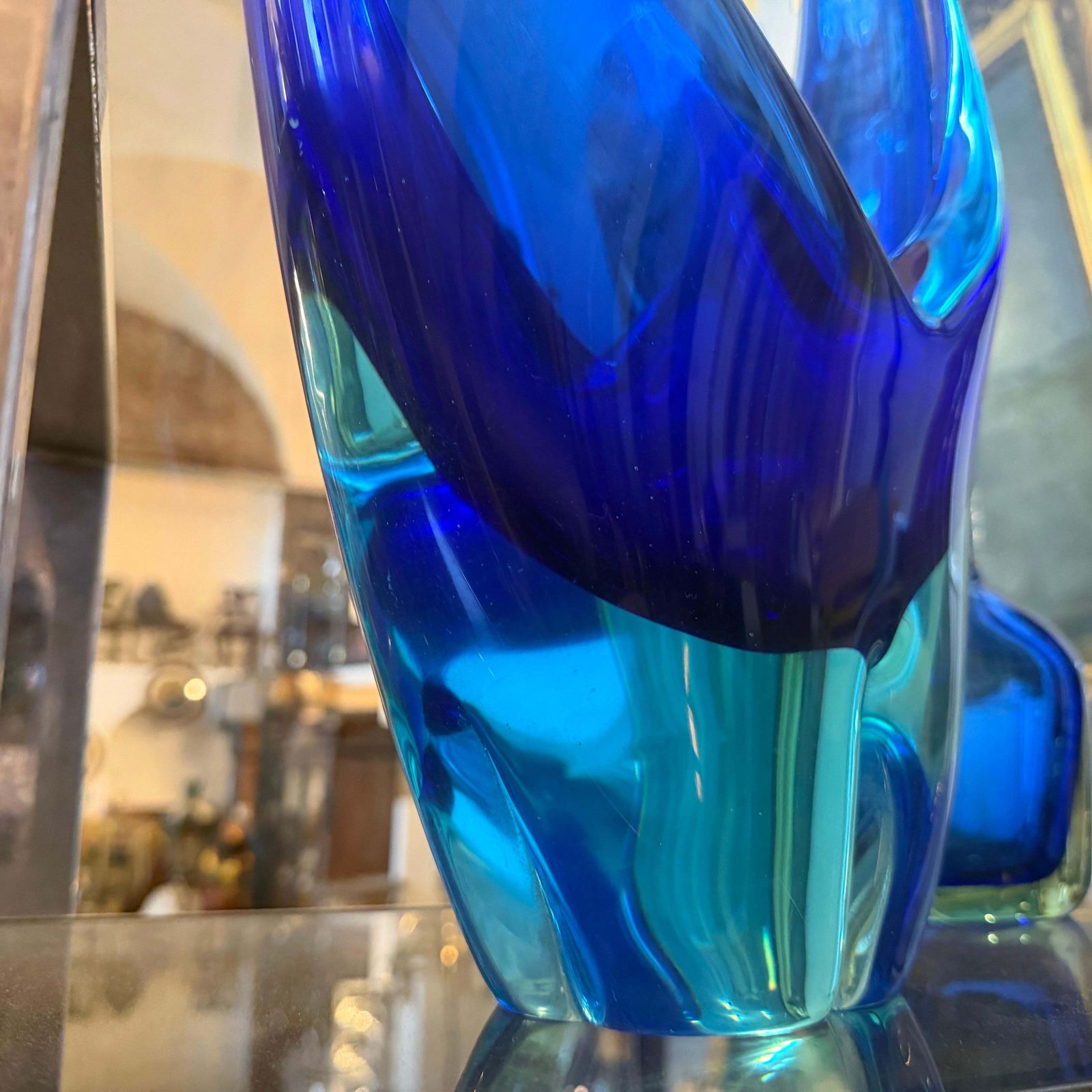1960s Blue And Turquoise Heavy Murano Glass Huge Centerpiece By Flavio Poli photo vintage