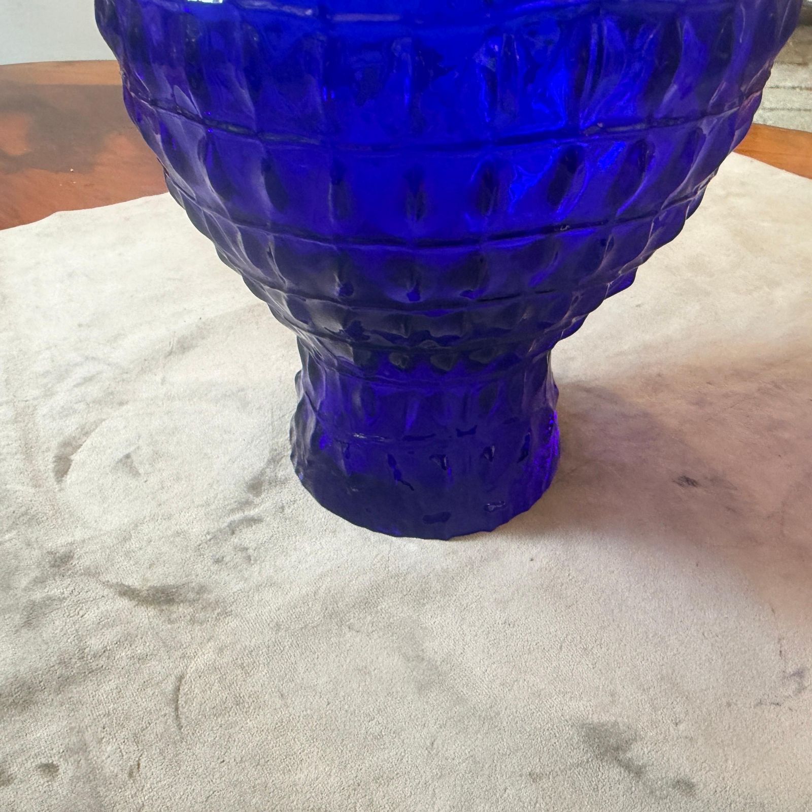Roberto Cavalli Cobalt Blue Glass Vase, Textured Design, Circa 2000 photo vinterior