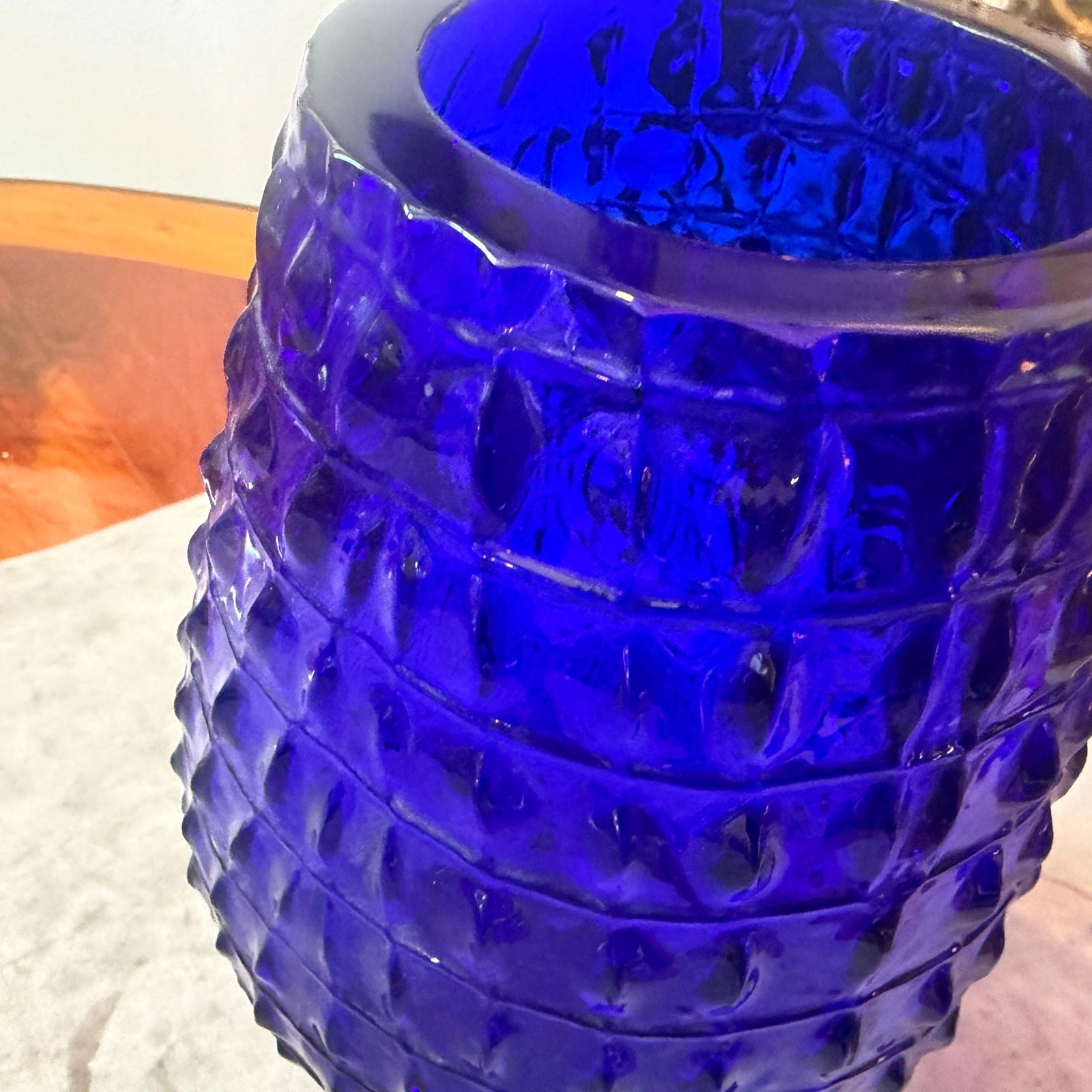 photo furniture Roberto Cavalli Cobalt Blue Glass Vase, Textured Design, Circa 2000