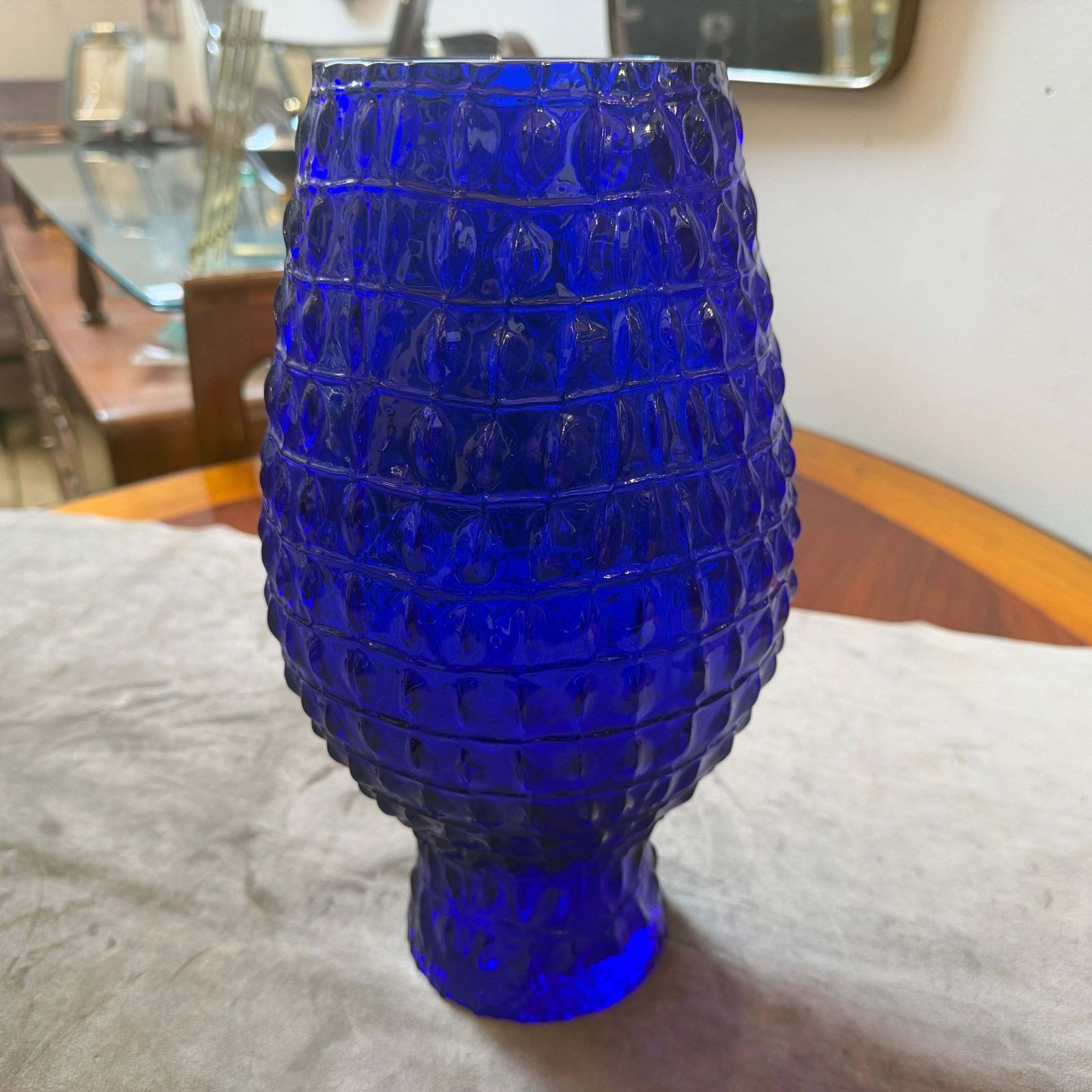 Home Decor Roberto Cavalli Cobalt Blue Glass Vase, Textured Design, Circa 2000 photo