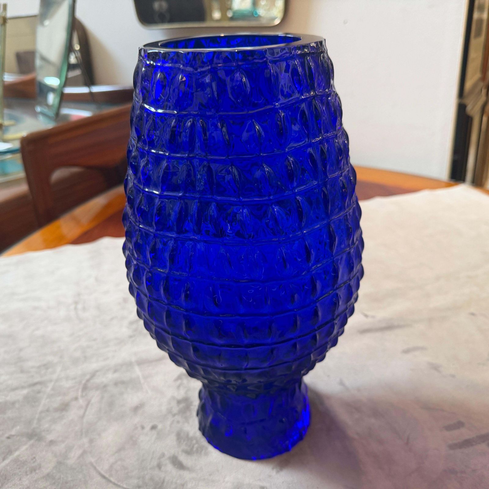 1302.0 Roberto Cavalli Cobalt Blue Glass Vase, Textured Design, Circa 2000 photo