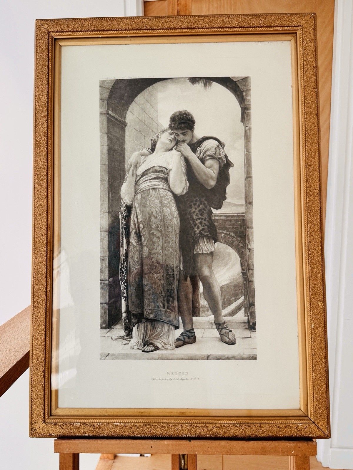 150.0 Antique Framed Photogravure "Wedded", After Painting By Lord Leighton 1920 photo