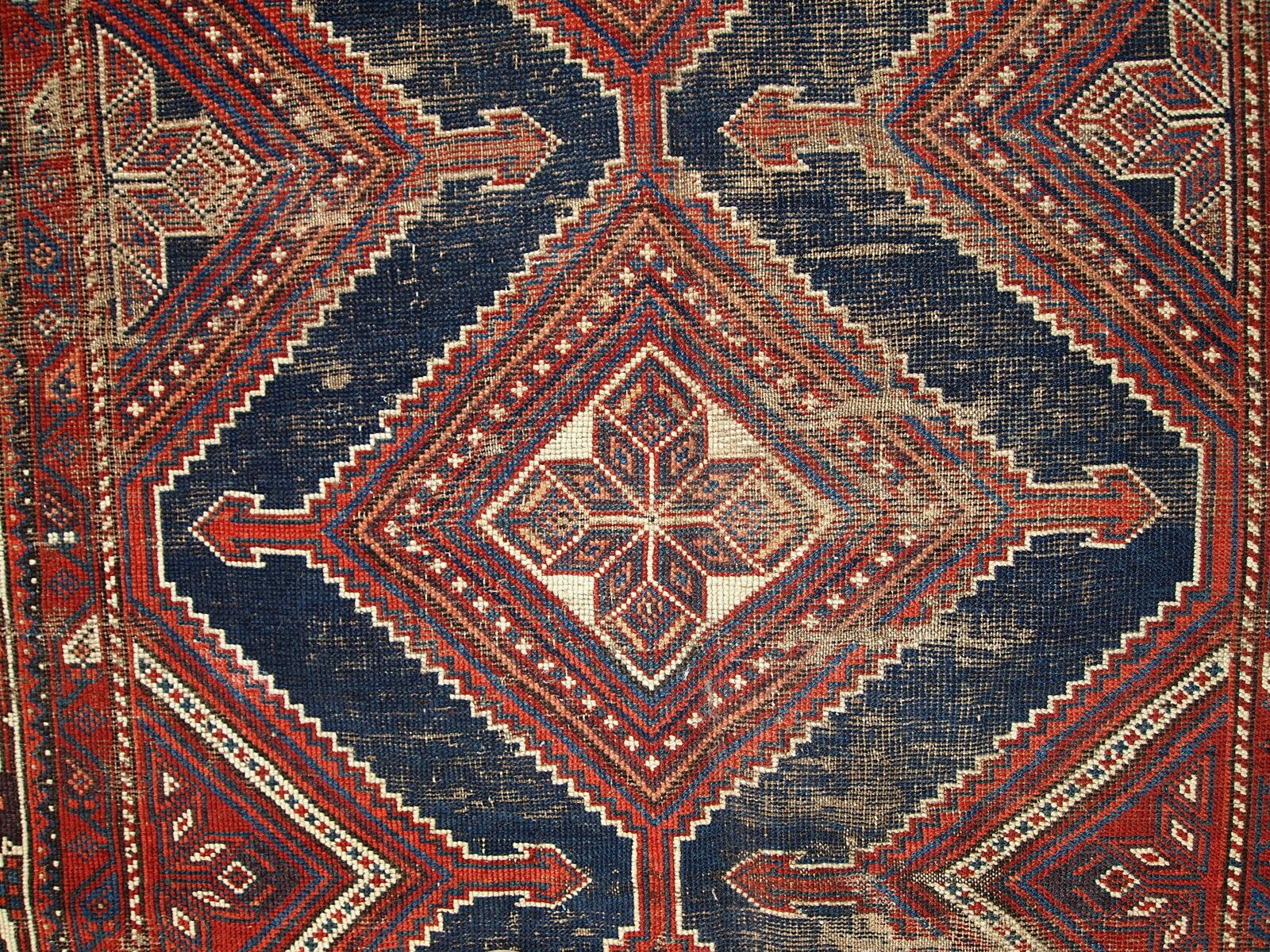 photo furniture Handmade Antique Distressed Tribal Wool Rug — 4'9" × 11'2" — 1900s