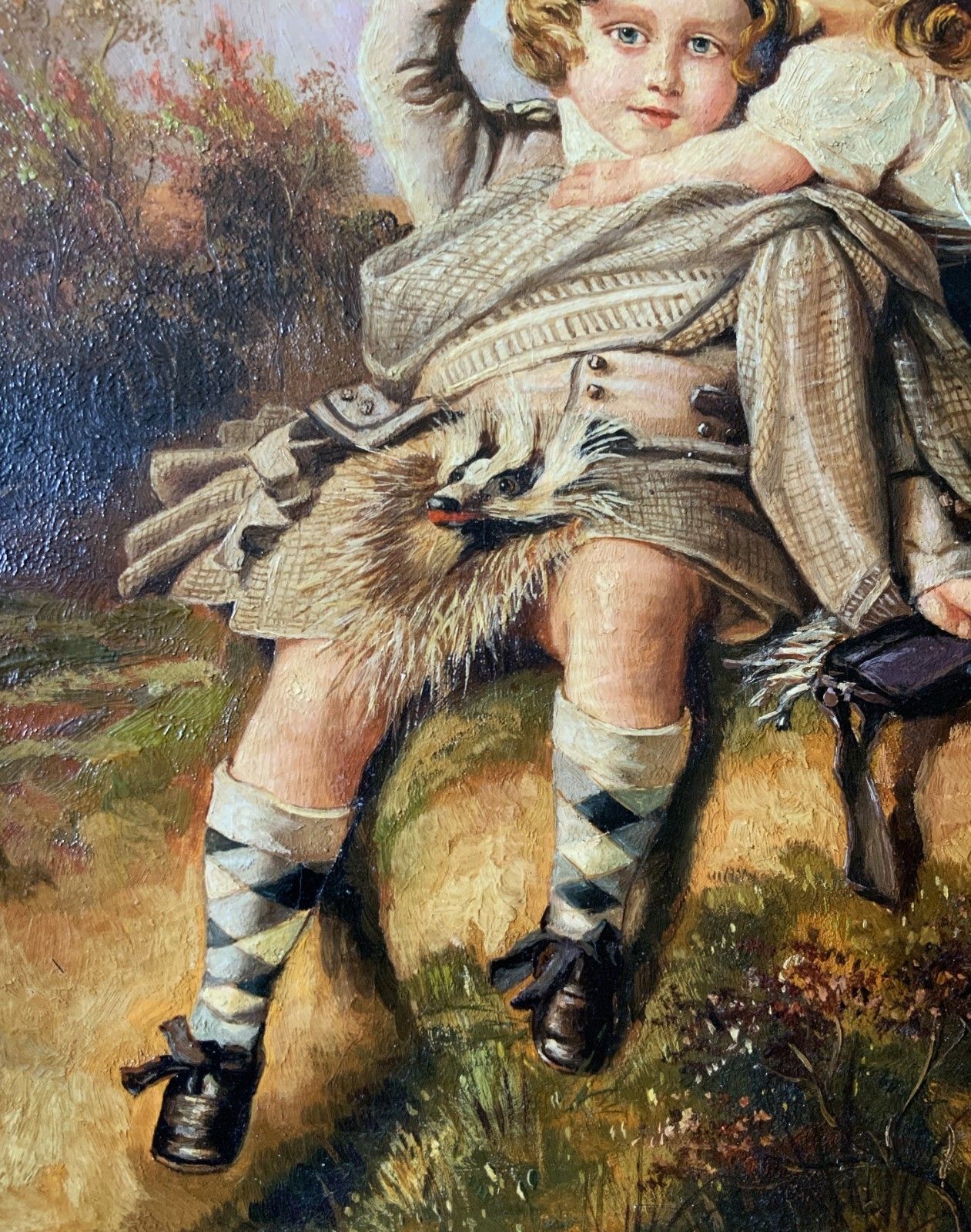 Oil Painting Of Royal Prince Alfred & Princess Helena Hunting In Scottish Dress photo 390.0