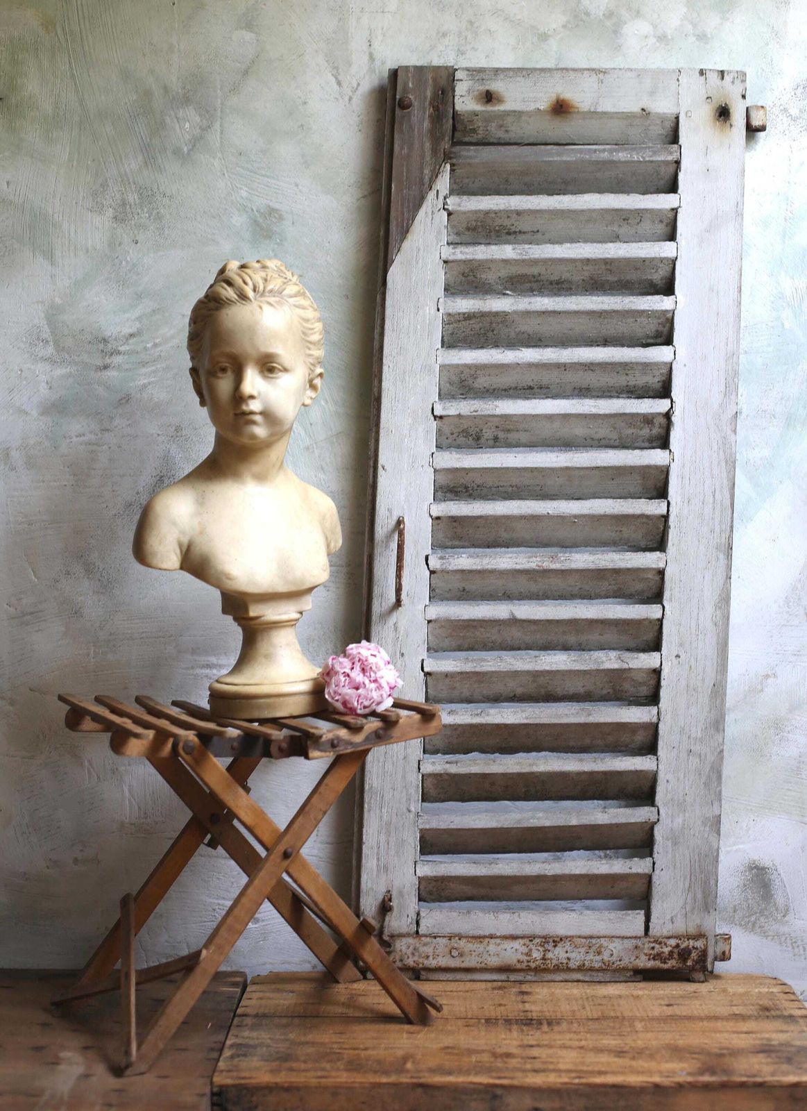 Folding Antique Camping Stool Wooden French Fishing Slatted Artists Seat Campaign Furniture photo for sale