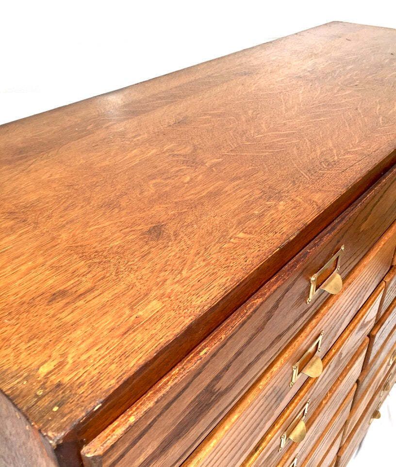 Antique Large Wooden Oak Office Double Filing Drawer Storage Cabinet Sideboard. photo vintage