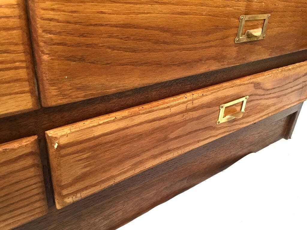 photo for sale Antique Large Wooden Oak Office Double Filing Drawer Storage Cabinet Sideboard.