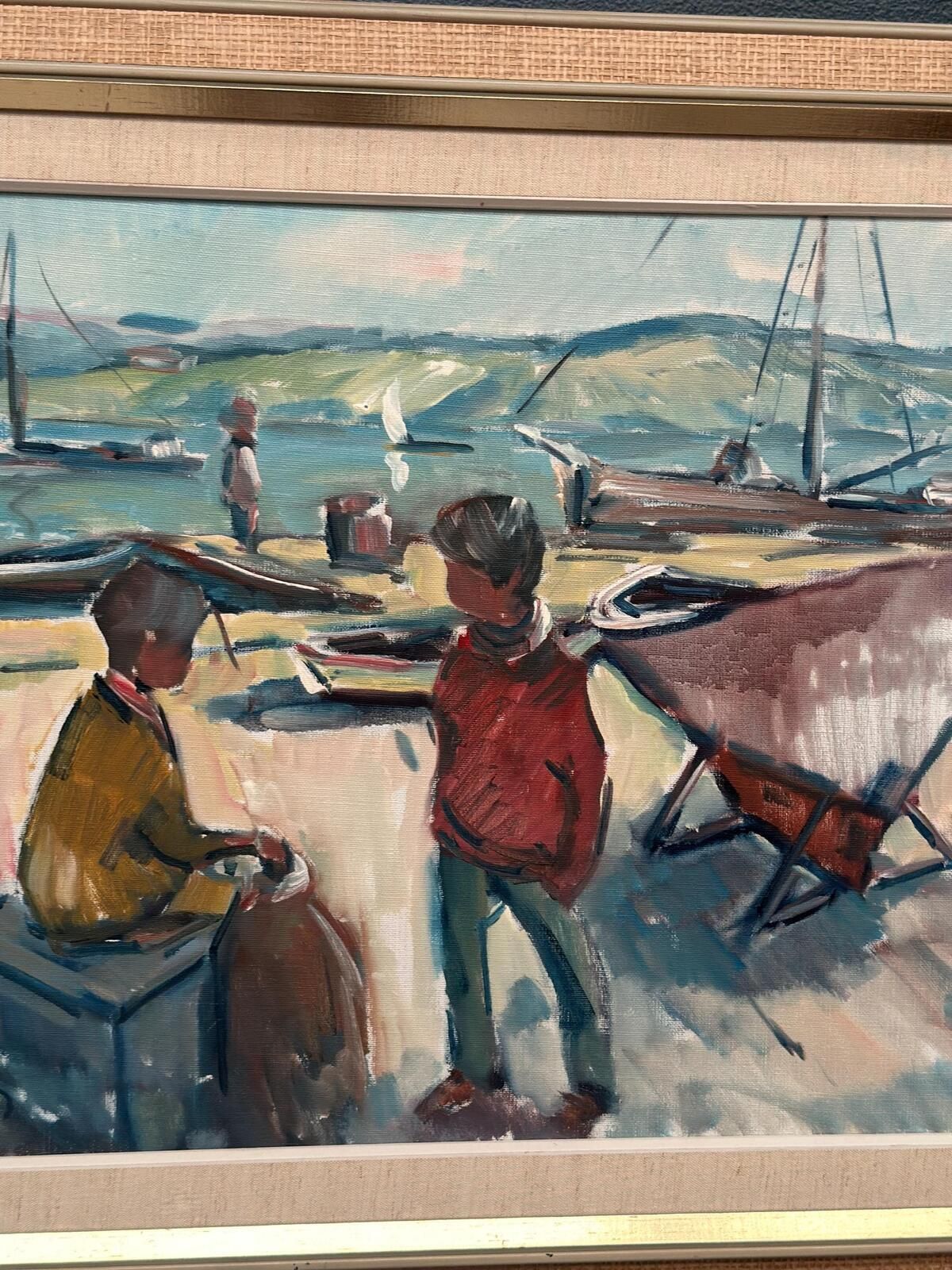 photo vinterior “Harbour” By Nils Sewerin Oil On Canvas Painting.