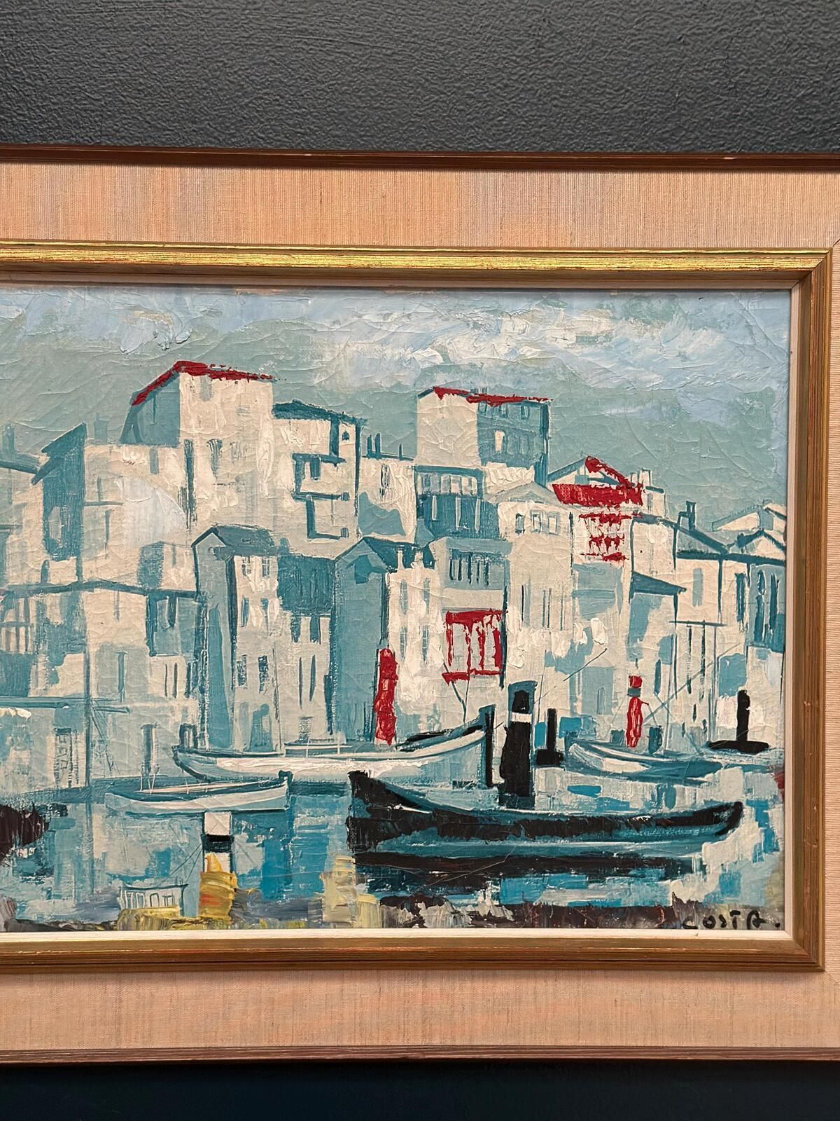“Harbor Scene” By Costa Oil On Canvas Painting. photo Art