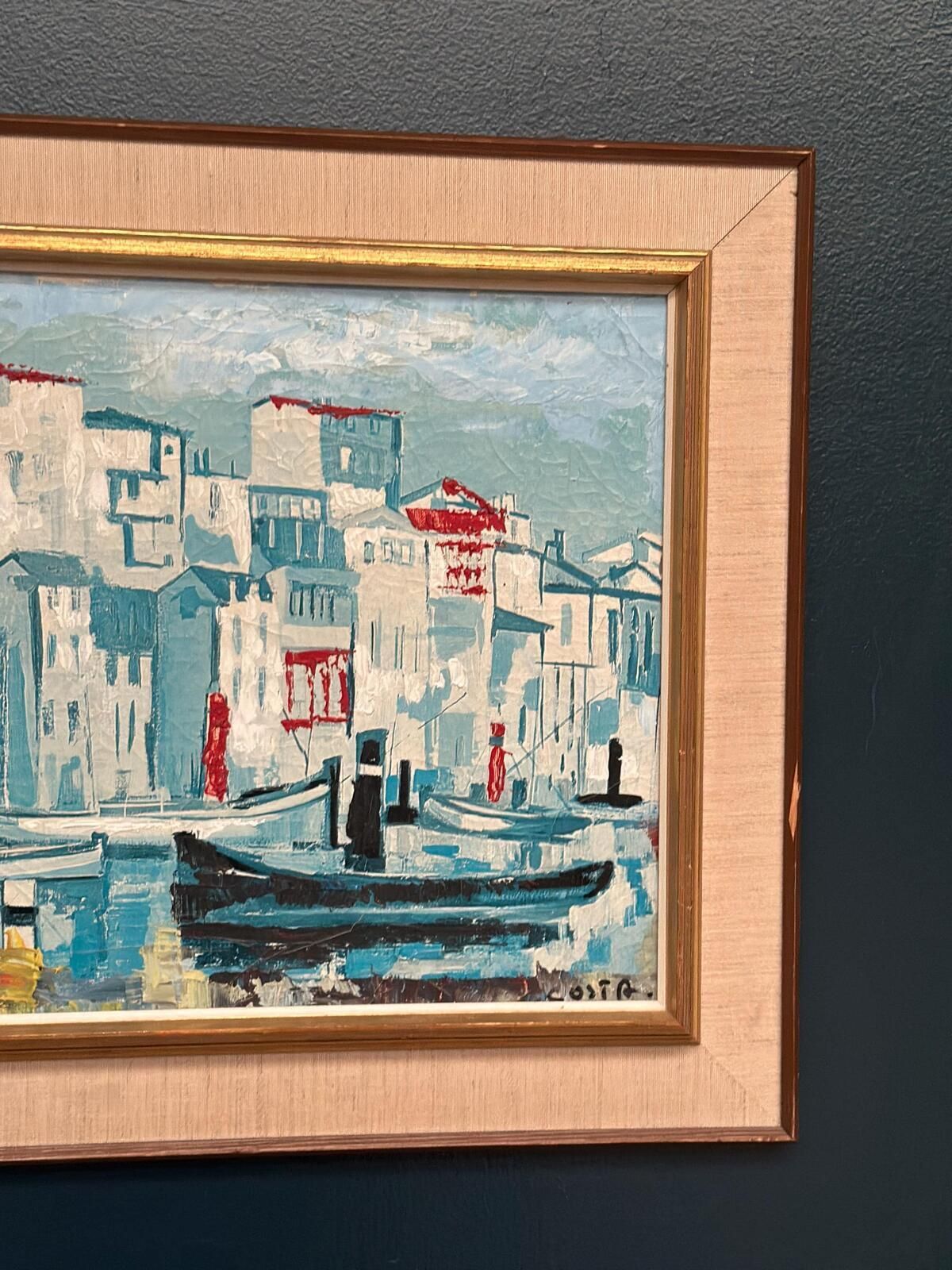 “Harbor Scene” By Costa Oil On Canvas Painting. photo 325.0