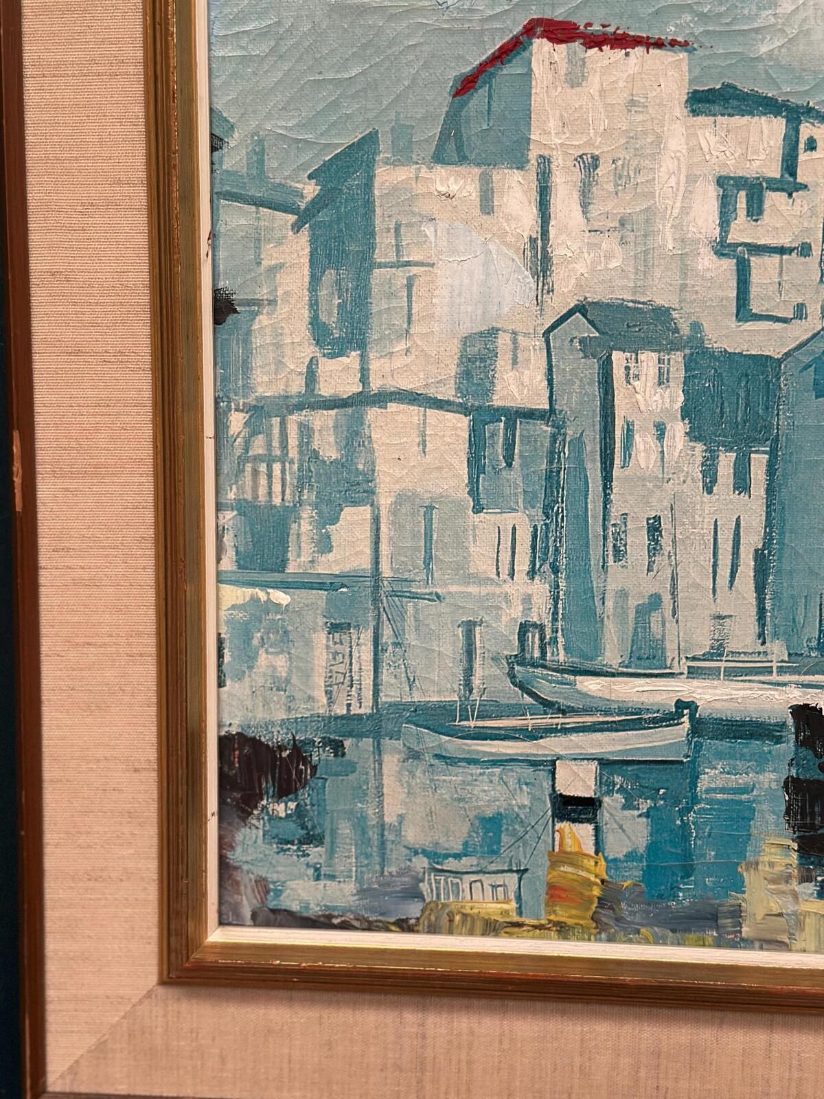 photo furniture “Harbor Scene” By Costa Oil On Canvas Painting.