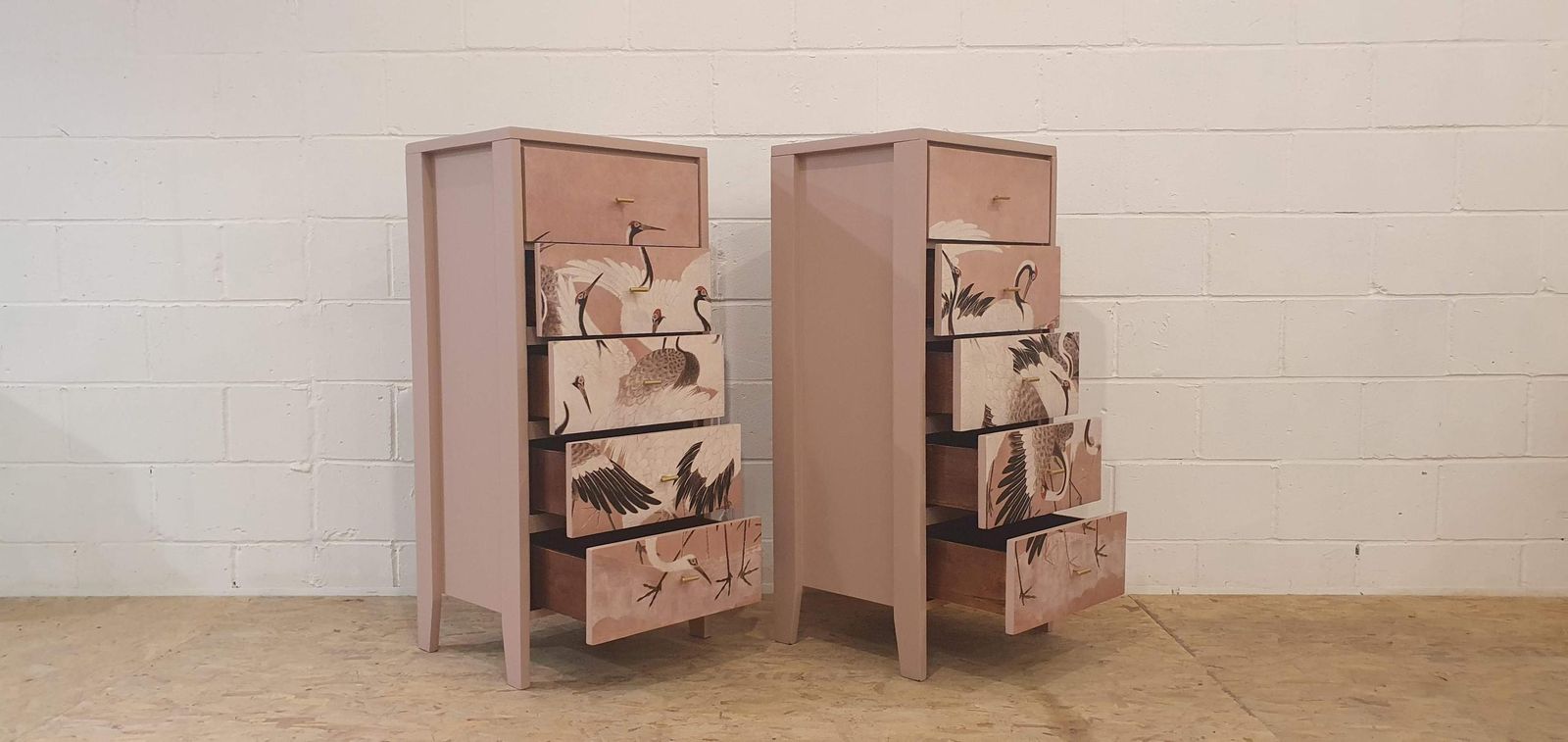 Pair Of 5 Drawer Wooden Tallboys photo vinterior