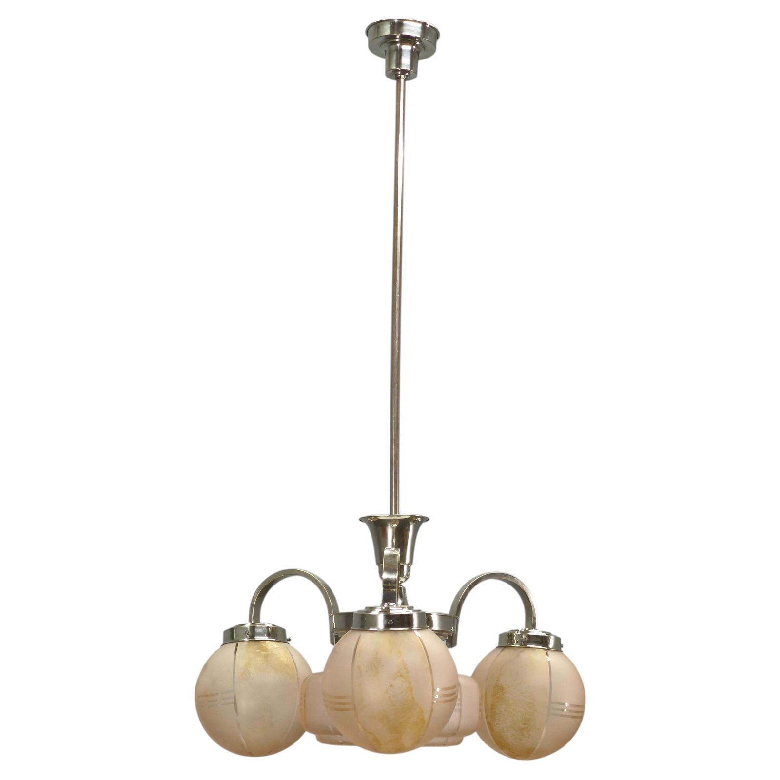 Art Deco Roze Glazen Kroonluchter, Tsjecho-Slowakije, jaren 1940