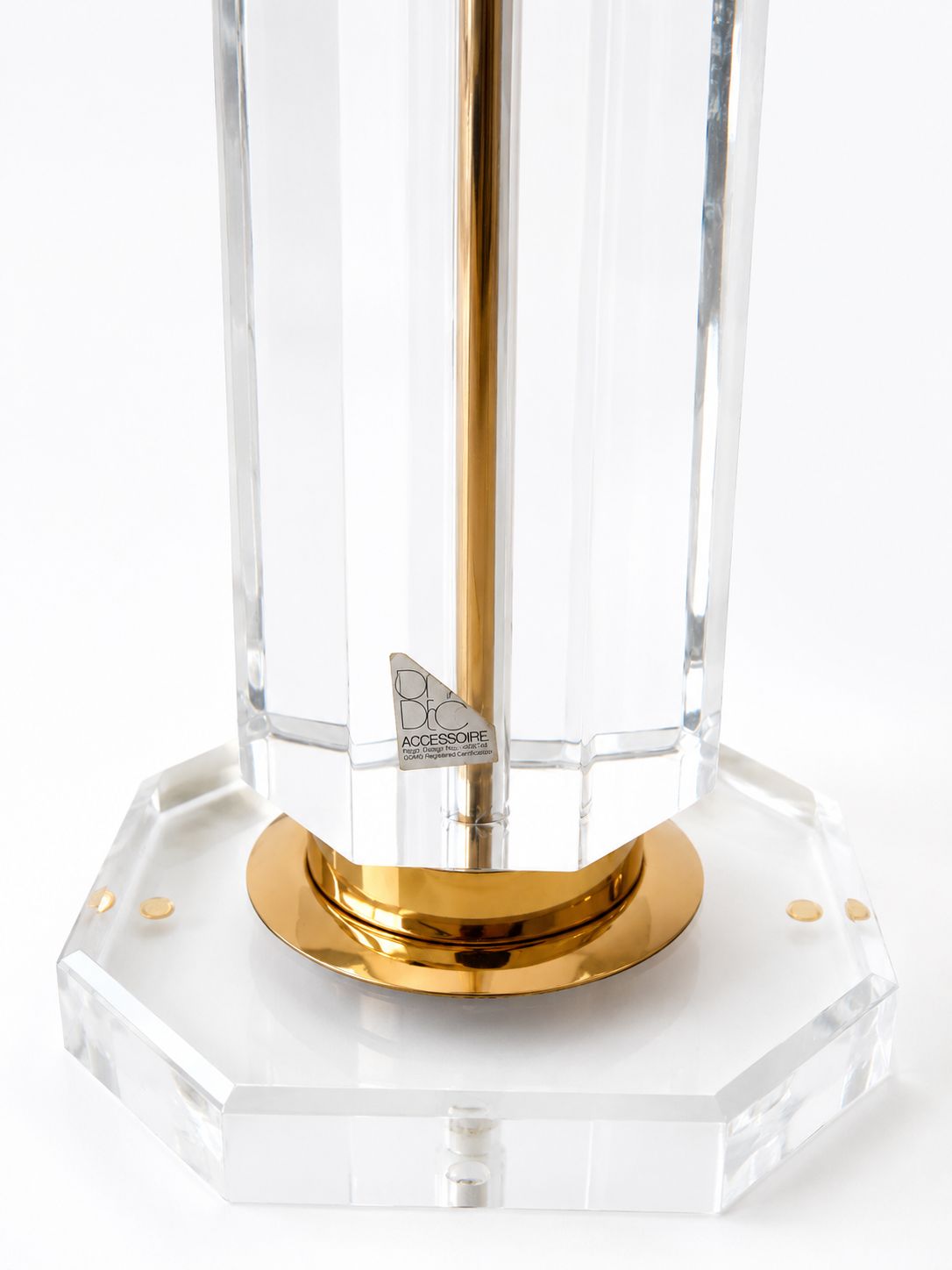 Hollywood Regency Faceted Lucite Crystal & Brass Table Lamp By Decco Accessories (Hirschberg), jaren 1970 photo for sale