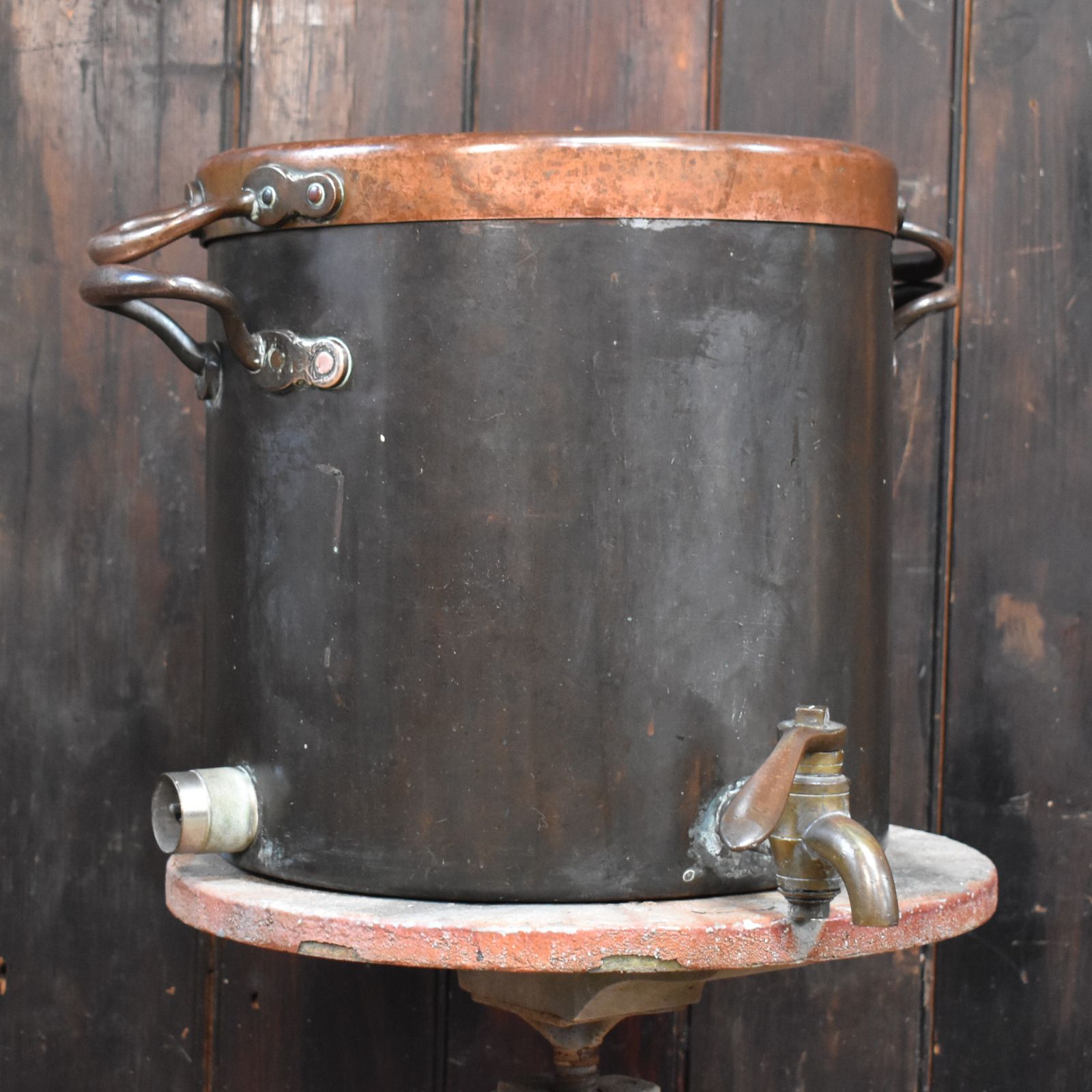 Antique 19th Century Heavy Copper & Brass Campaign Heater Cooking Vessel Urn