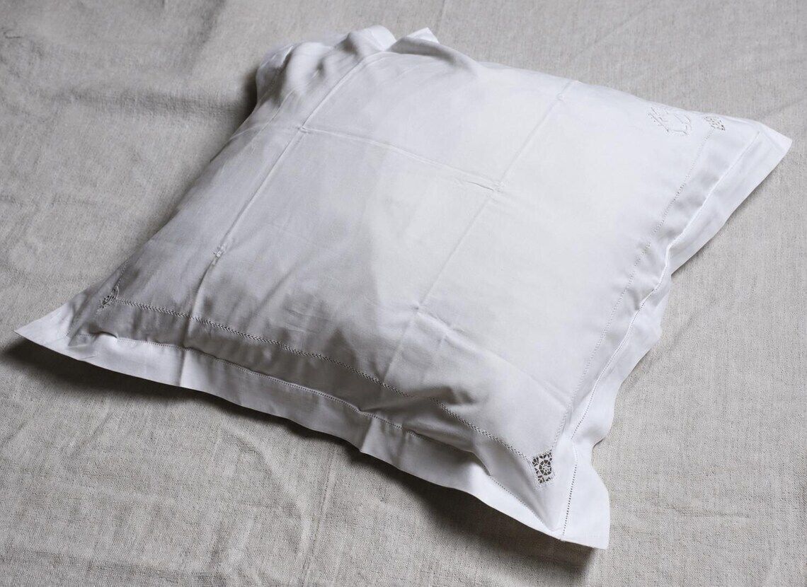 Large French Antique Pillowcase Square White Cotton Embroidered Cushion Cover photo furniture