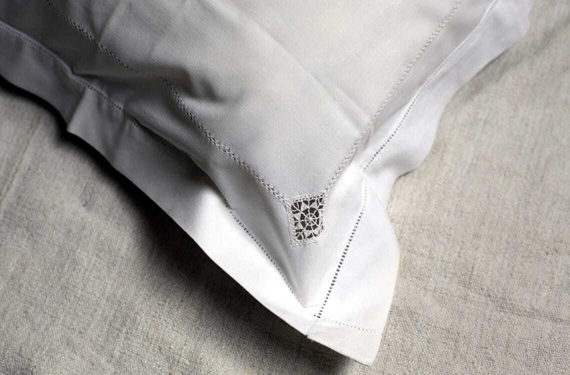 photo buy Large French Antique Pillowcase Square White Cotton Embroidered Cushion Cover