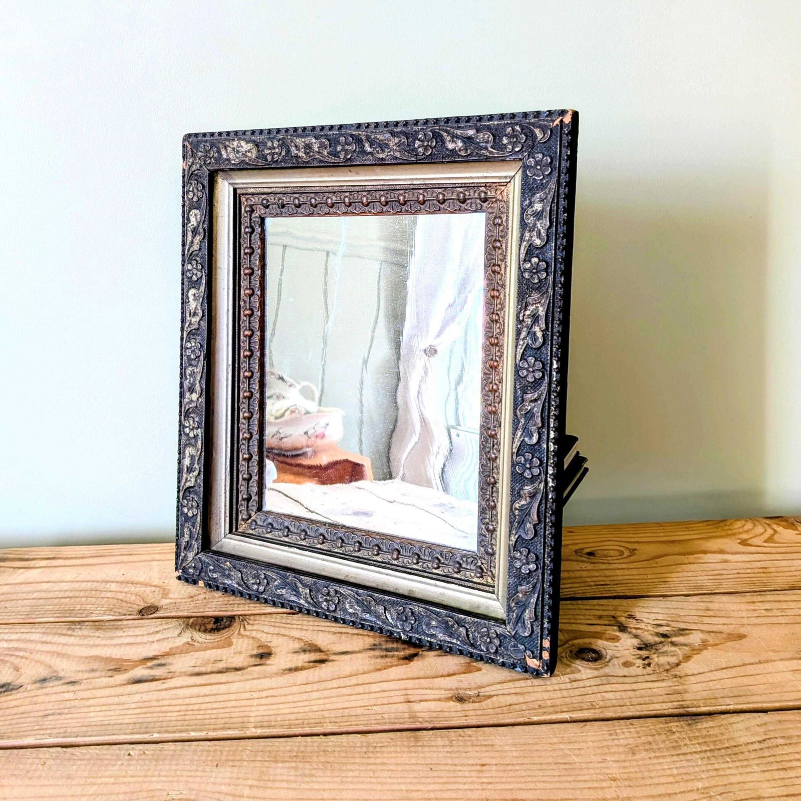 A Small Antique French Gilt Framed Wall Mirror With Original Plate C19th