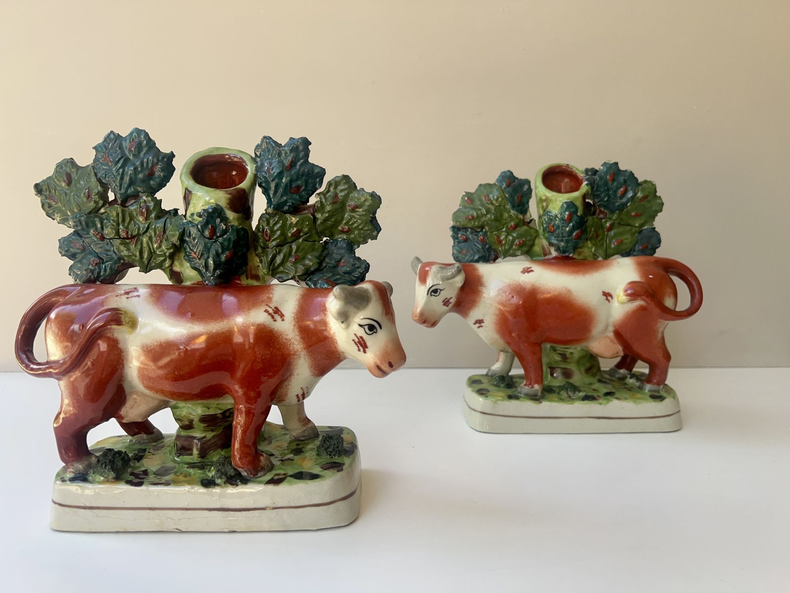 Victorian Staffordshire Cow Spill Vase Pair C.1850–1880 photo furniture