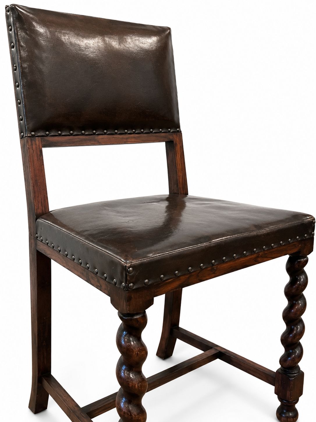 Antieke lederen en eikenhouten stoelen met gestikte rugleuning, jaren 1890, set van 3 photo for sale