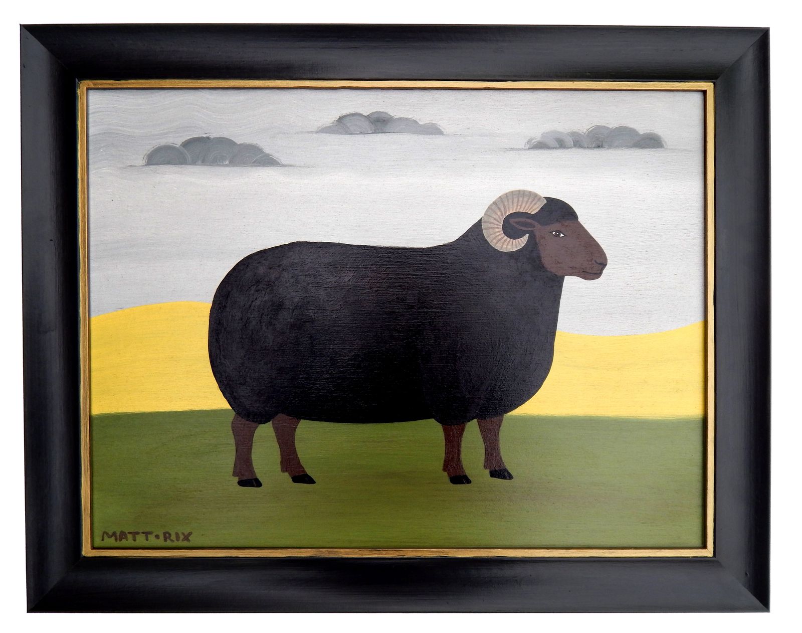 The Black Ram British Folk Art Sheep Painting Naïve Animal Portrait In Hand Painted Frame