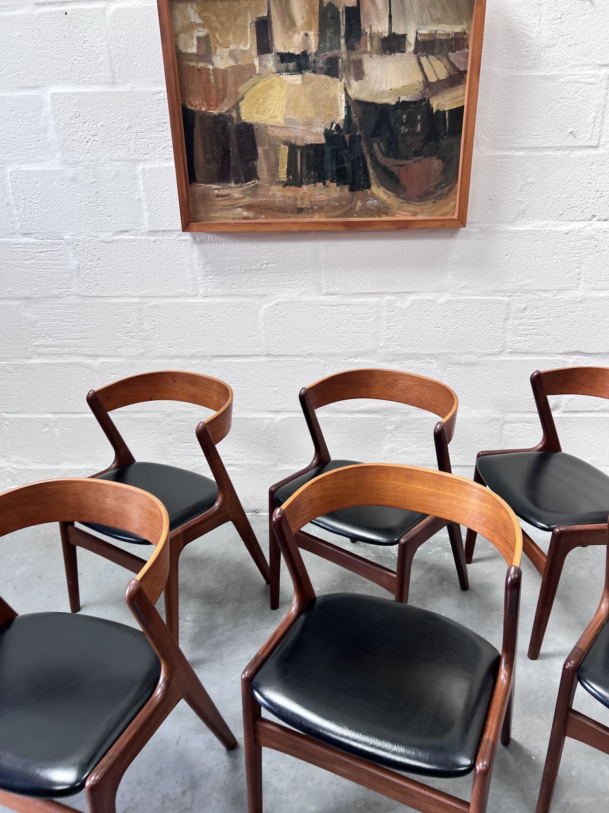 Set Of 8 Danish Mid Century Kai Kristiansen Model 68 “Fire” Dining Chairs, 1960s photo vintage