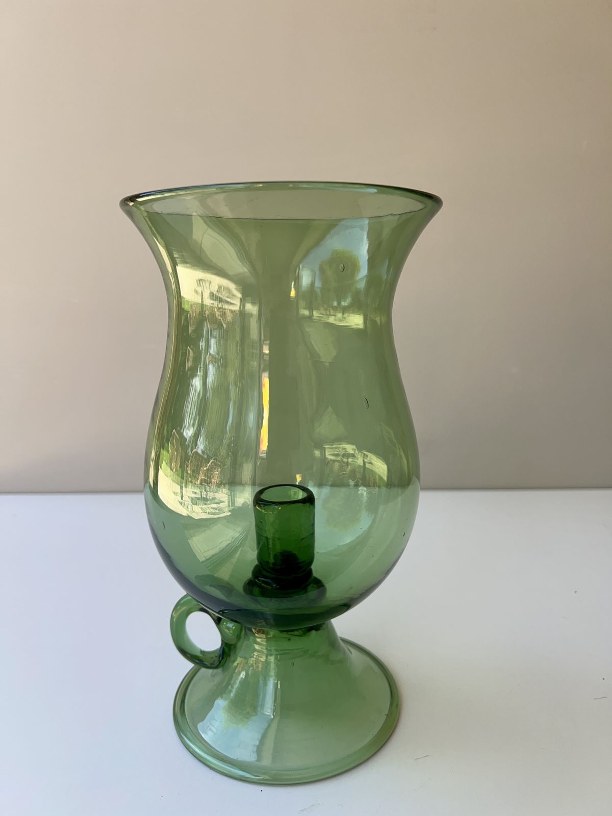 Empoli Green Glass Hurricane Lamp, Italian, 1960's